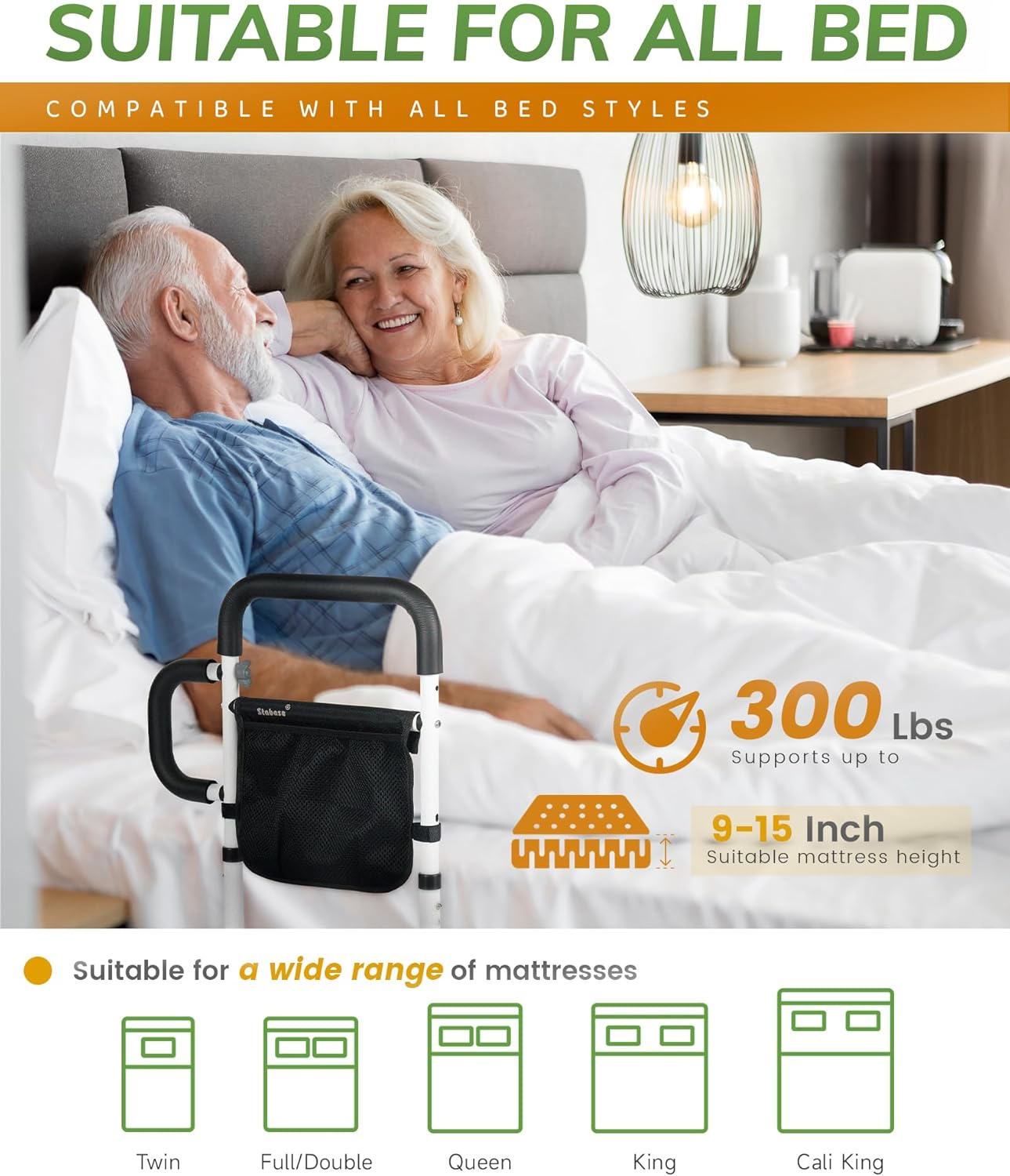 Bed Rails for Elderly Adults Safety - Adjustable Bed Cane with Non-Slip Ergonomic Handle and Storage Pocket, Stable Bed Assist Rails for Seniors Hold up to 150Kg, Fits All Bed Sizes image number 5