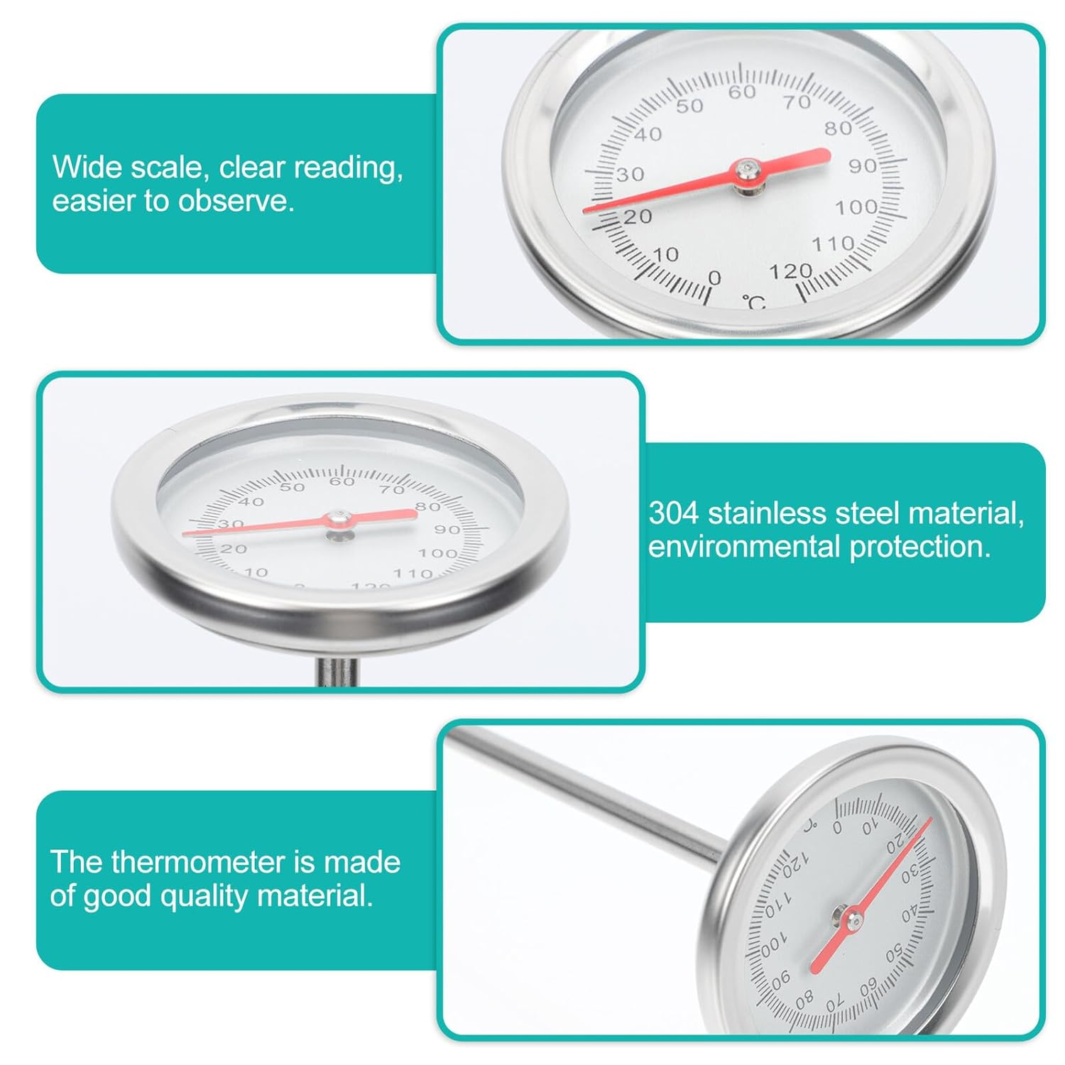 Milisten Stainless Steel Compost Thermometer Probe for Gardening Soil Temperature Detection C- C Precision Reading Physical Sensor Tool image number 1