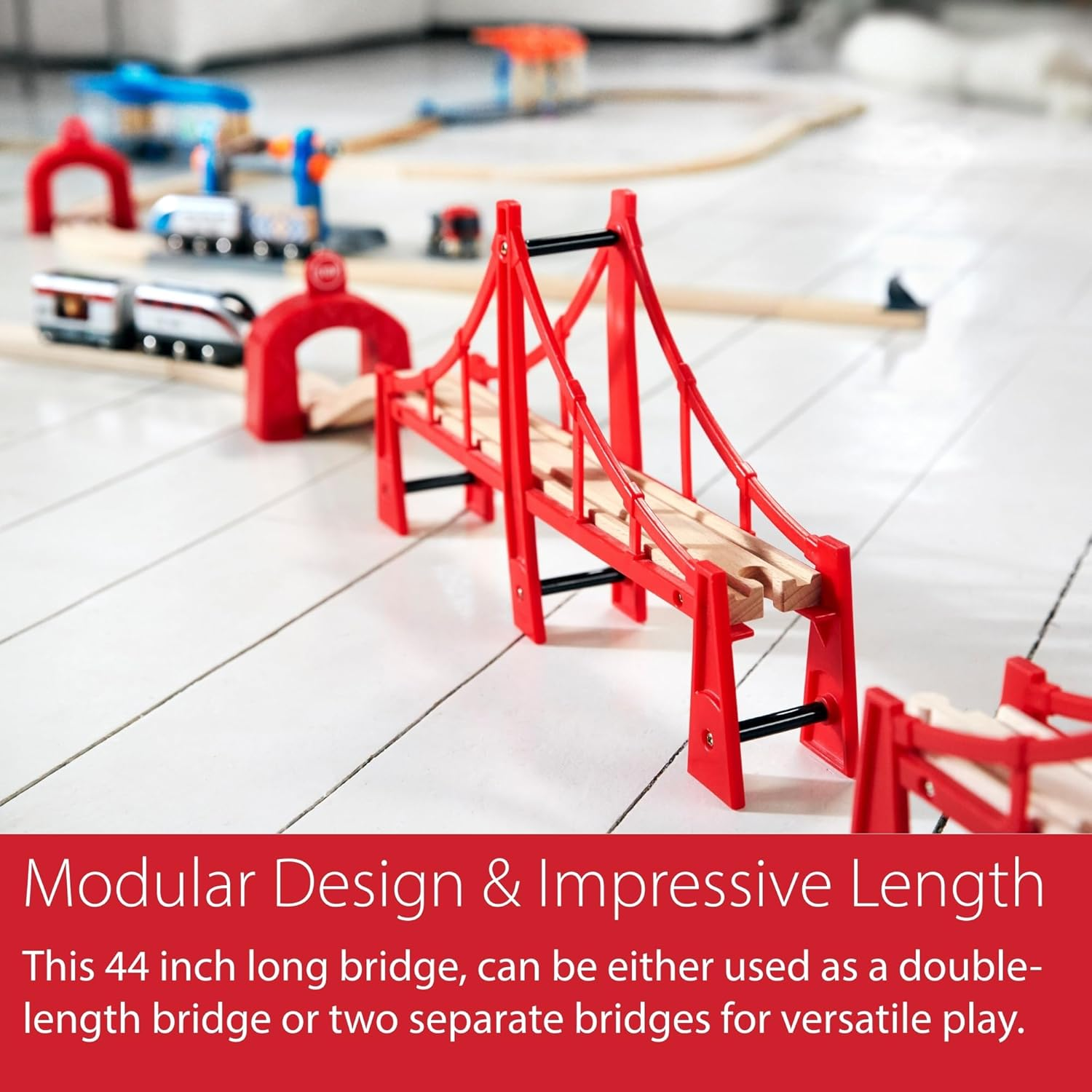 BRIO World 33683 Double Suspension Bridge - Fsc-Certified Wooden Train Track Bridge Compatible with All BRIO Railway Sets, 5-Piece Set for Toddlers Ages 3 & Up image number 3