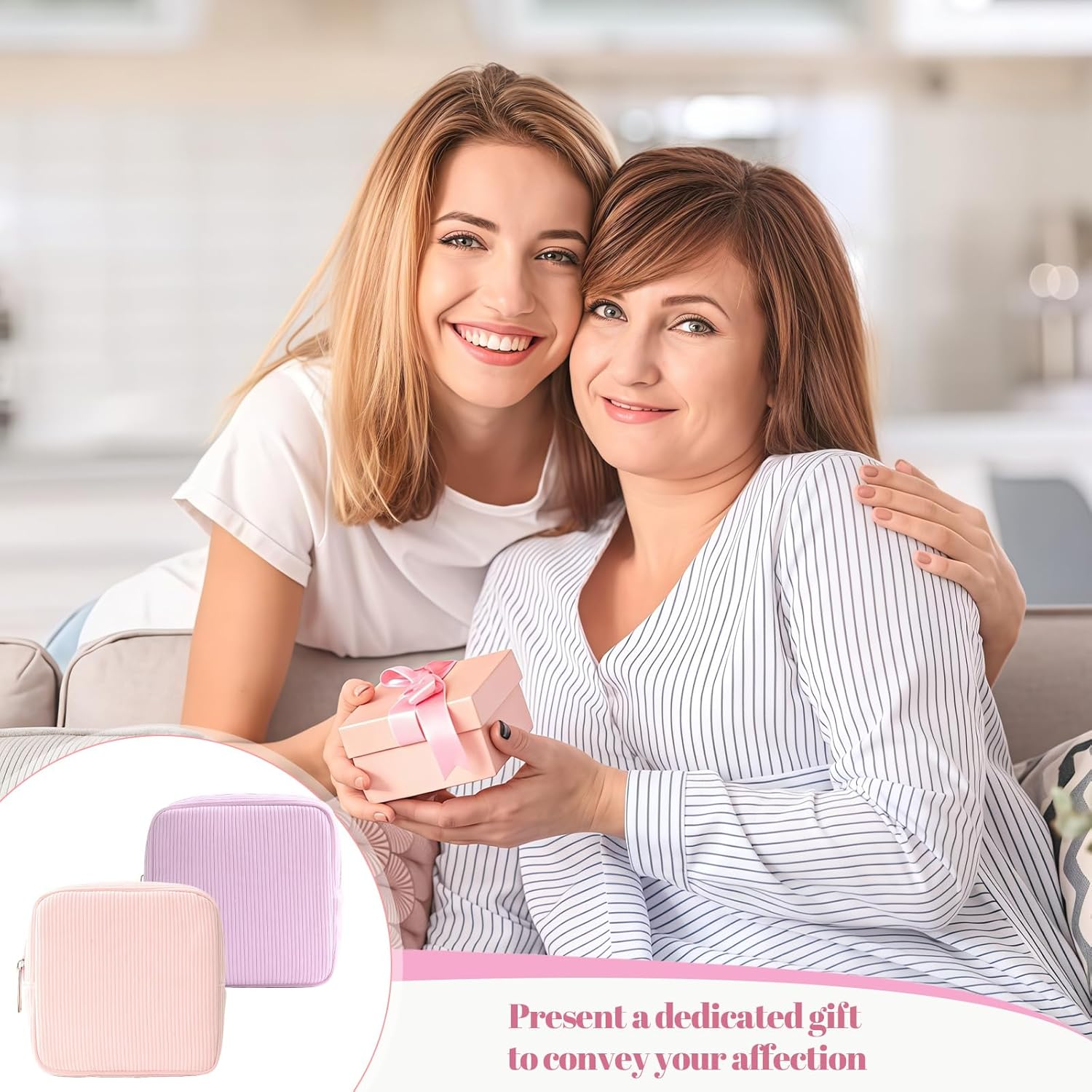 LUMOOM Pack of 2 Sanitary Towels Storage Tampon, Cosmetic Bag Small for Handbag Made of Corduroy, Sanitary Napkin Bag with Metal Zip, Make up Bag for Girls (Pink + Purple), Pink + Purple image number 6