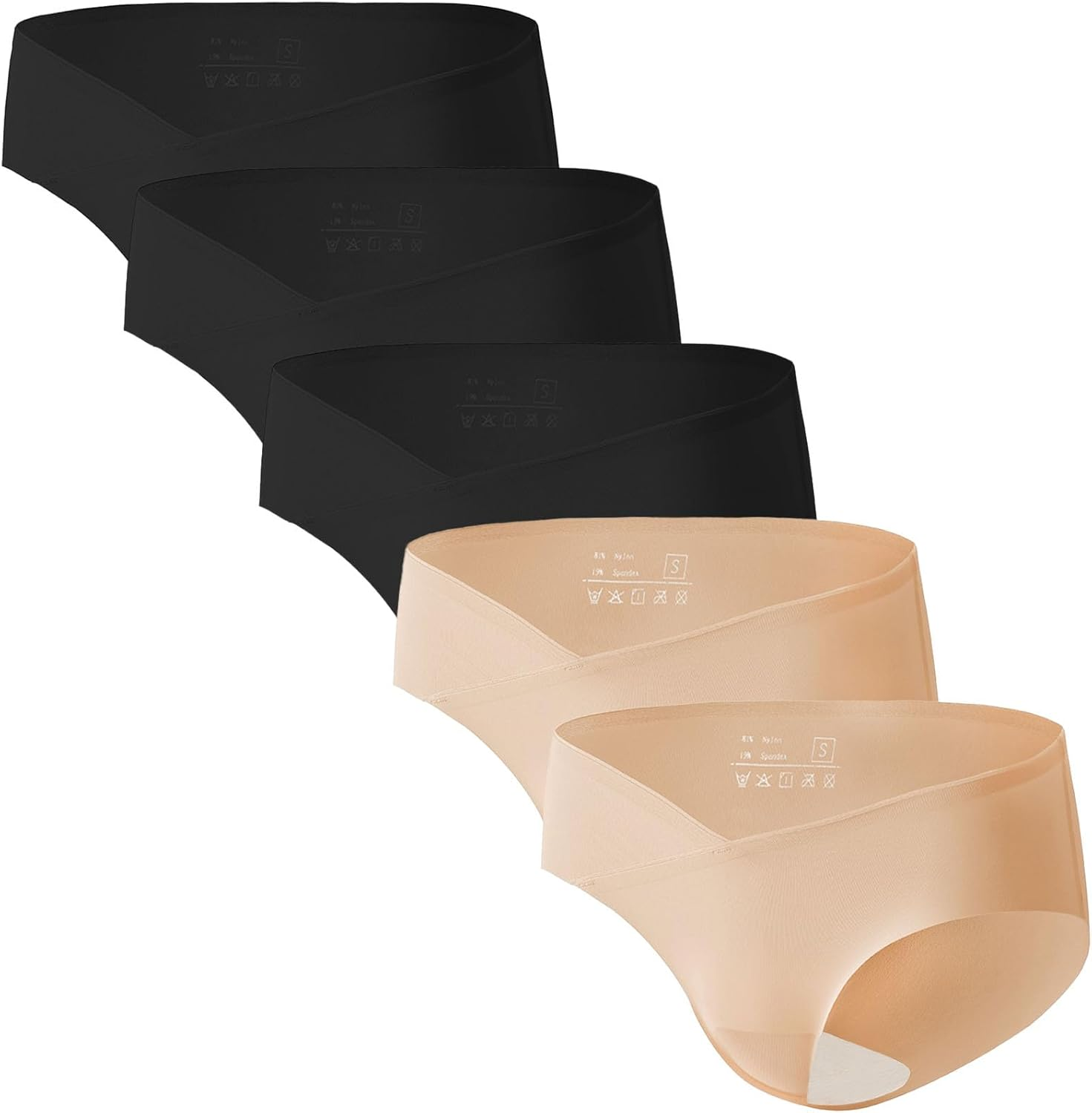 Angelhood Seamless Maternity Underwear for Women, Pregnancy Postpartum Panties No Show Bikini under Bump Pack of 5, 3