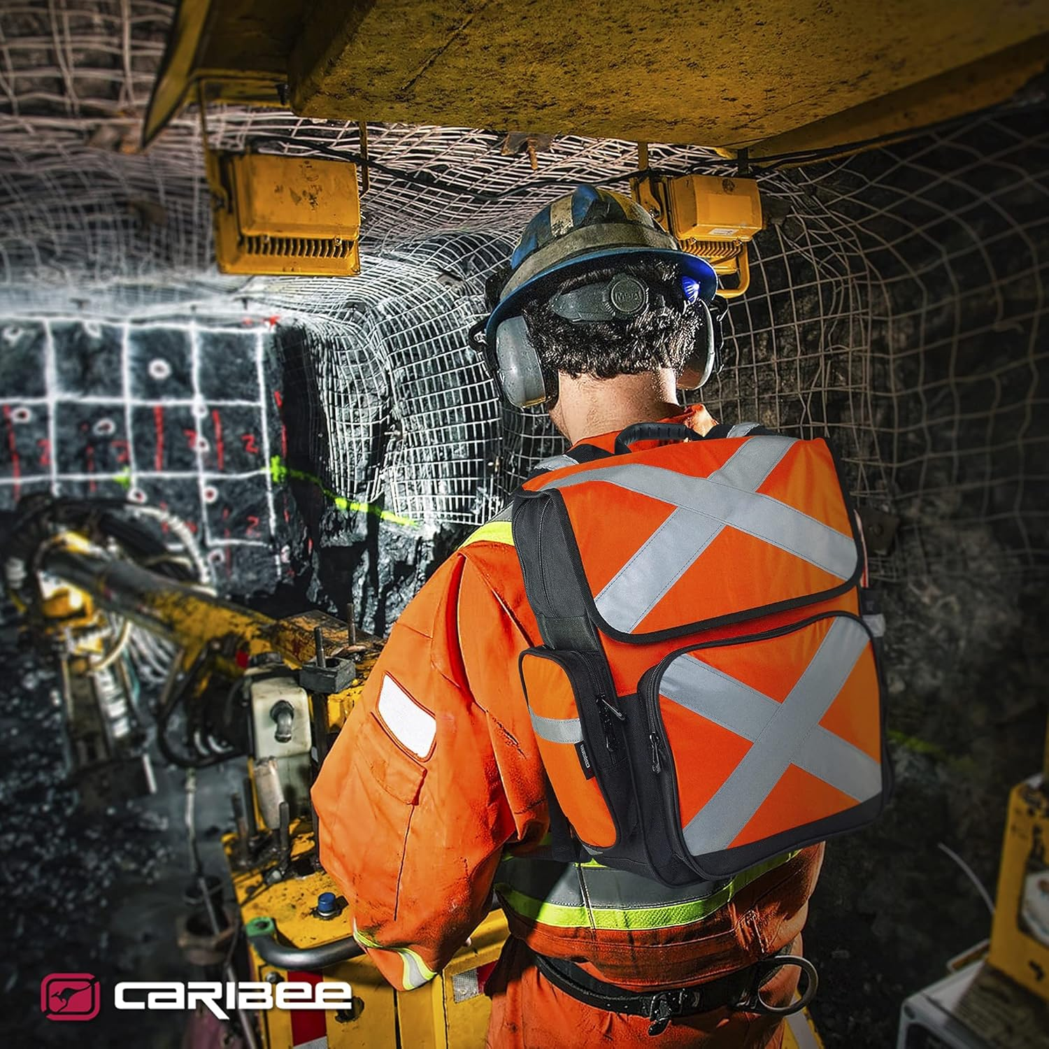 Caribee Pilbara Large Hi Vis Backpack with Reflective Safety Tape for Job Sites, Hunting, Motorcycling and Emergency Use