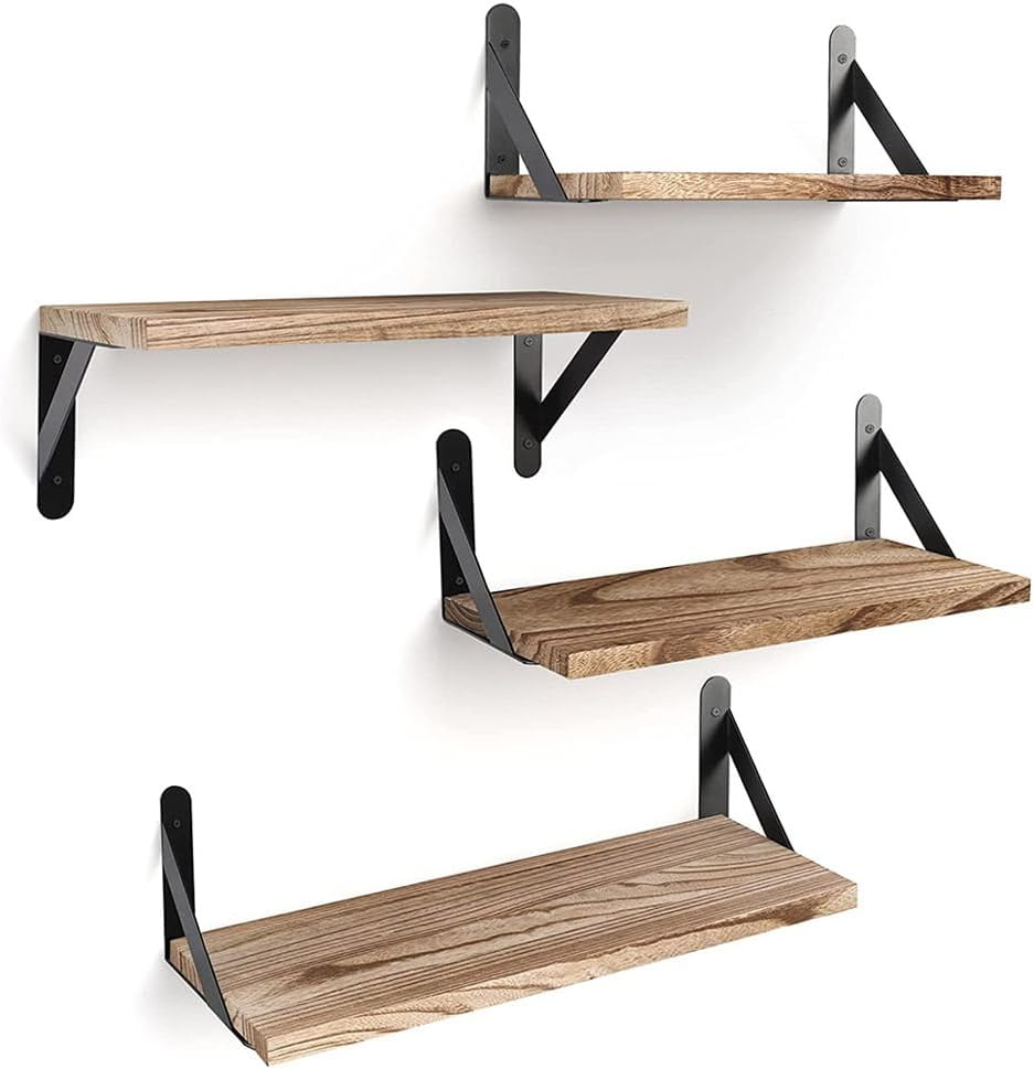 Wall Shelves Set of 4,Rustic Floating Shelves,Wall Storage Shelves Mounted,Living Room Rack, for Bedroom Decor, Bathroom Storage, Book Shelf image number 6