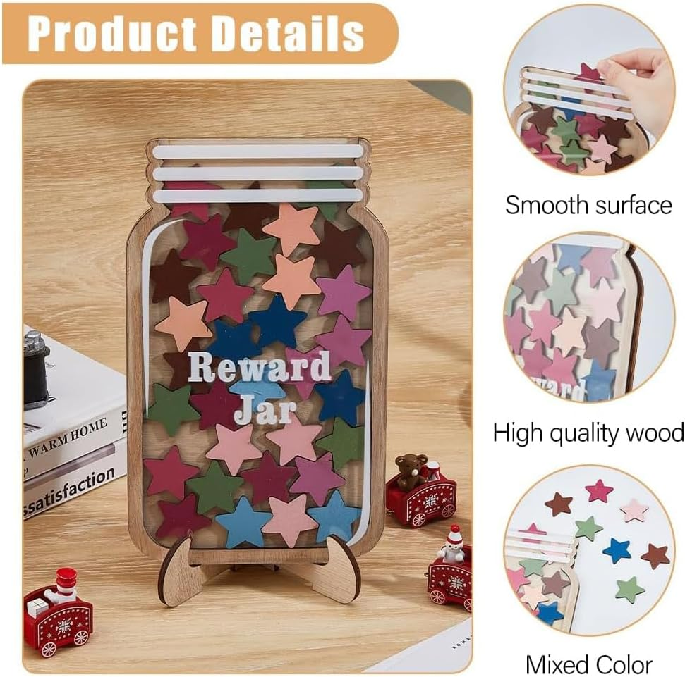 Wooden Reward Jar for Kids Daisy Flower Cutouts Positive Incentive Behavior Chart with Base Management Tools Decoration Reward System for Student Teacher School Classroom Supplies (Stars) image number 5