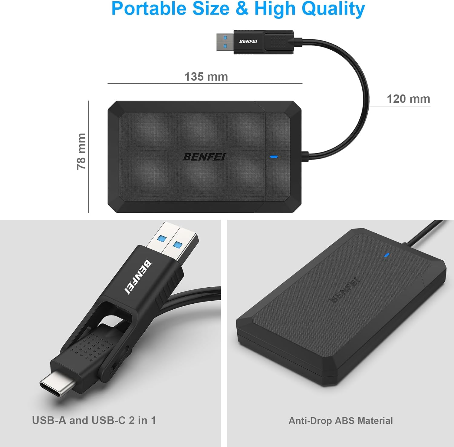 BENFEI 2.5 Inch SATA to USB Tool Free External Hard Drive Enclosure, USB Type-C/Type-A to Sata Compatible for 2.5 Inch Ssd(Optimized for SSD, Support UASP SATA III) image number 2