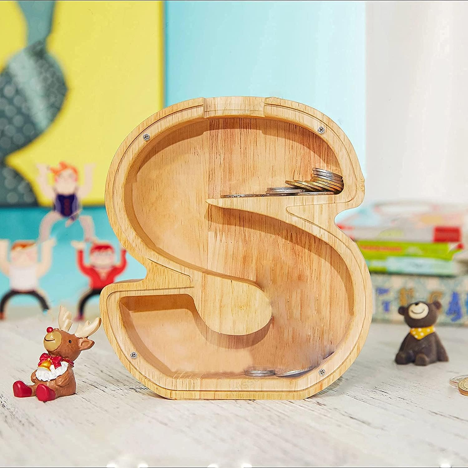 Twenty-Six English Alphabet A-Z Letter Piggy Bank ,Large-Capacity Transparent Wooden Alphabet Piggy Bank，Personalized Coin Savings Box, Name DIY Creative Purchase Combination. image number 4