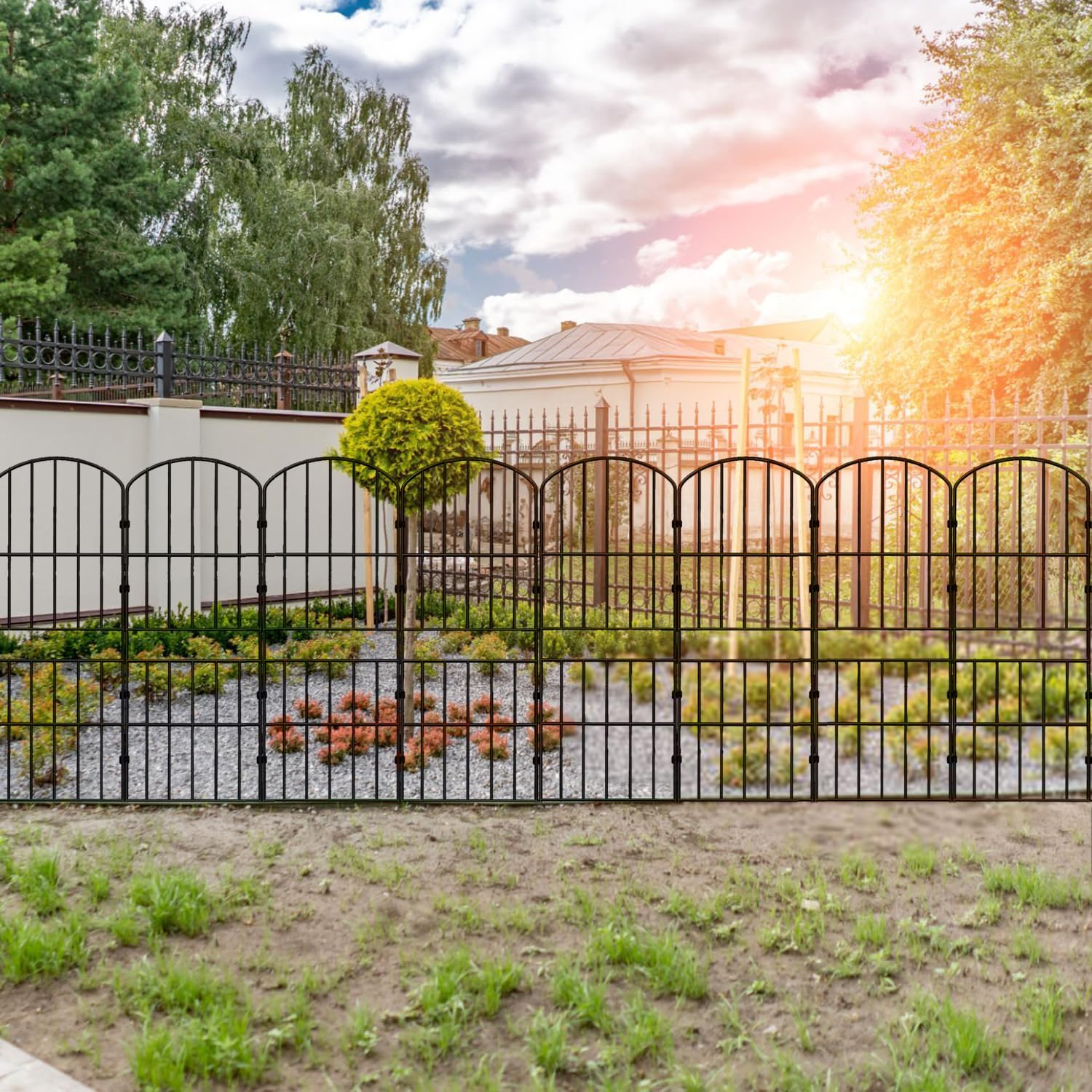 10 Pack Decorative Garden Fence Fencing, 92Cm (H) X 3.3M (L) Rustproof Metal Wire Panel Border Animal Barrier for Dog, Flower Edging for Yard Landscape Patio Outdoor Decor, Arched image number 4