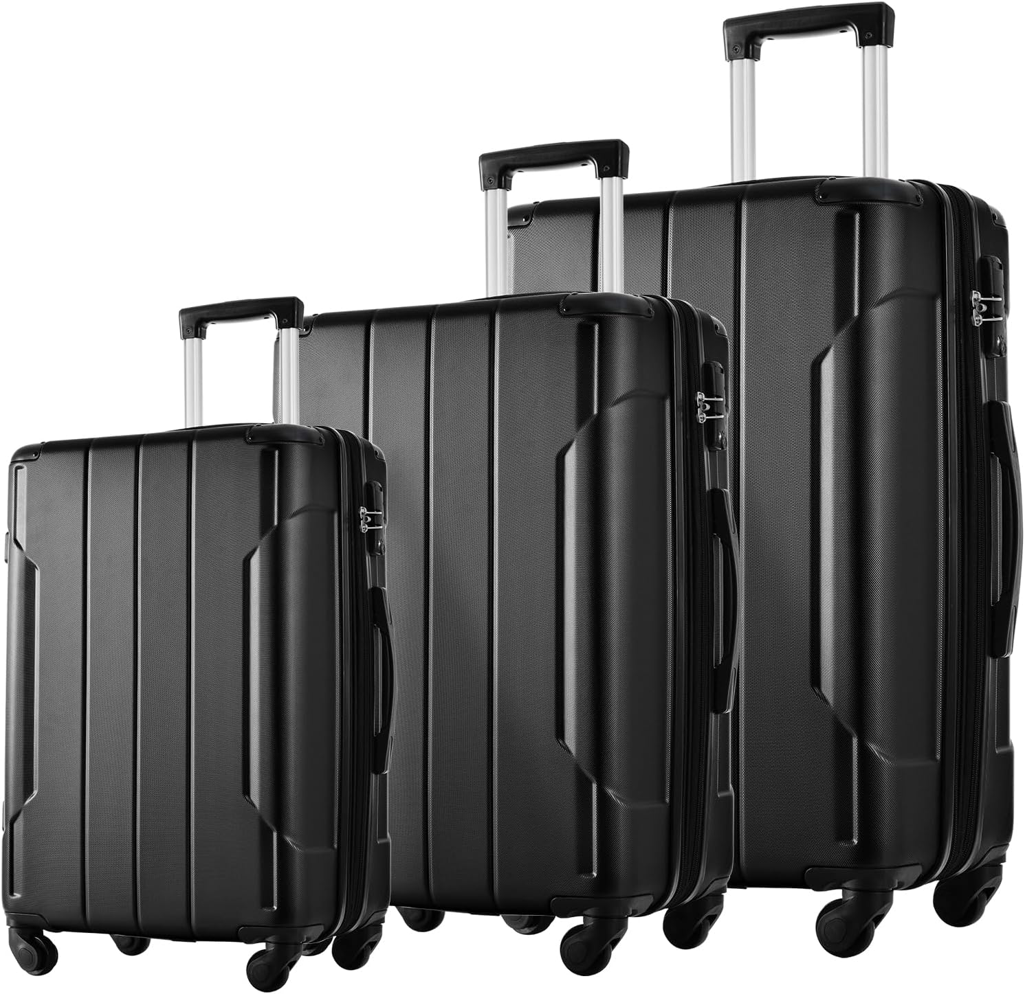 3 Piece ABS Luggage Travel Sets with Spinner Wheels 24'' and 28'' Expandable Suitcase TSA Approved Lock 3-Level Telescopic Handle Corner Protection Shield Black as Shown One Size, Black As image number 5