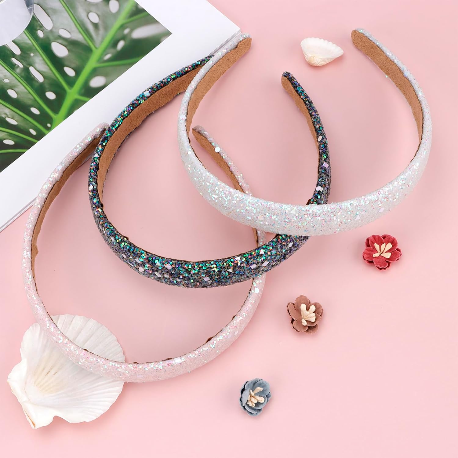 3 Pcs Glitter Sequins Girls Headbands: Sparkly Hard Headbands for Girls & Women, Non-Slip, Bling, Cute Hair Accessories image number 3