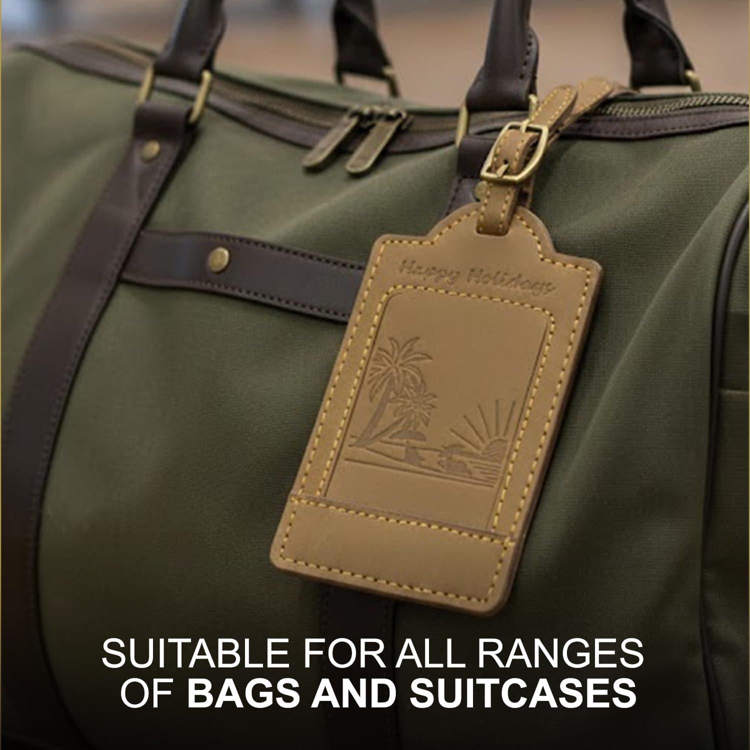 Sovereign-Gear - Two Brown Leather Luggage Tags - Beach Embossed - Genuine Leather Luggage Tag for Suitcases, Stylish & Durable Travel Accessory image number 2