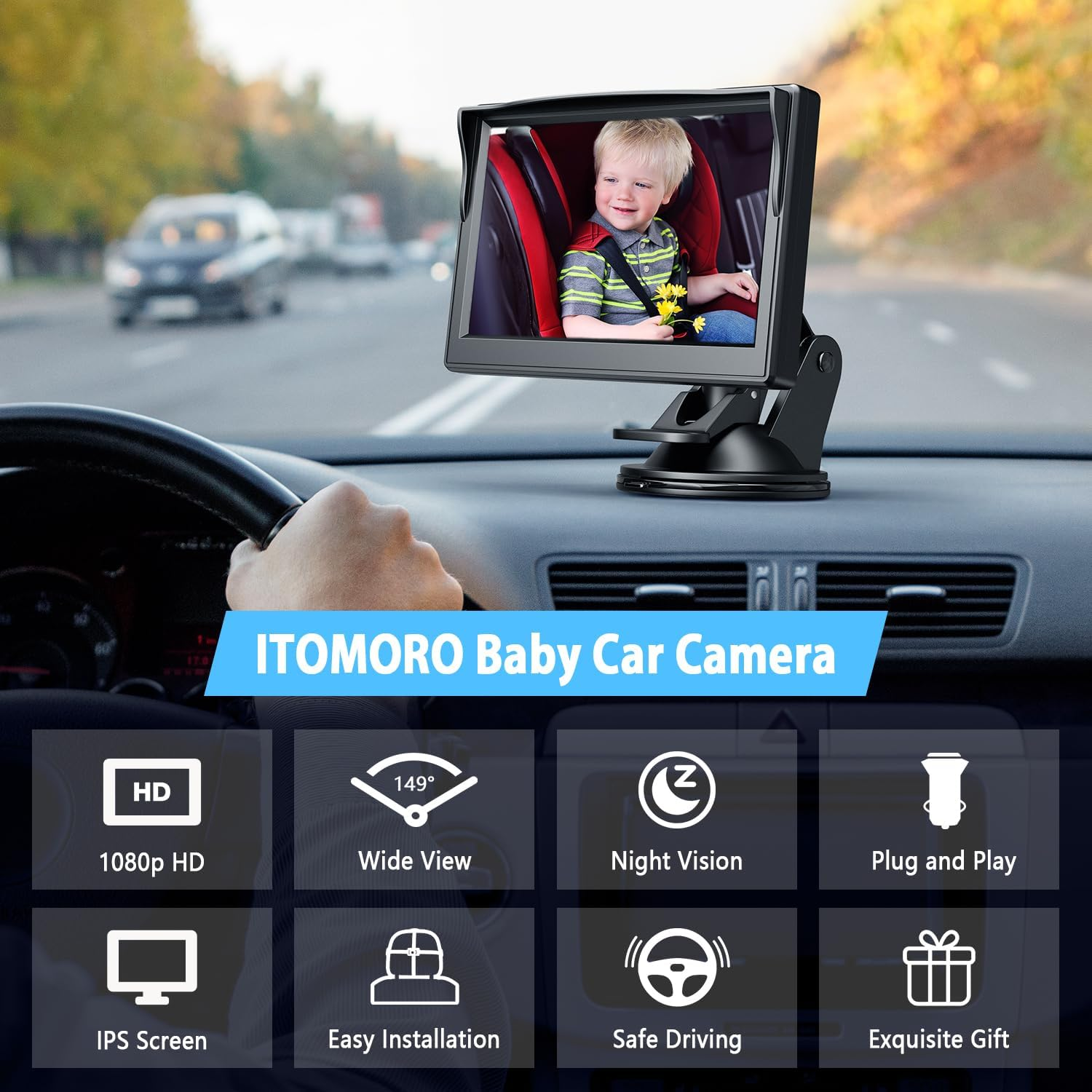 Itomoro Baby Car Camera with 5''HD Display, Car Camera for Baby with Night Vision Function Baby Backseat Camera to Observe the Baby'S Movements at Every Moment&hellip; image number 1