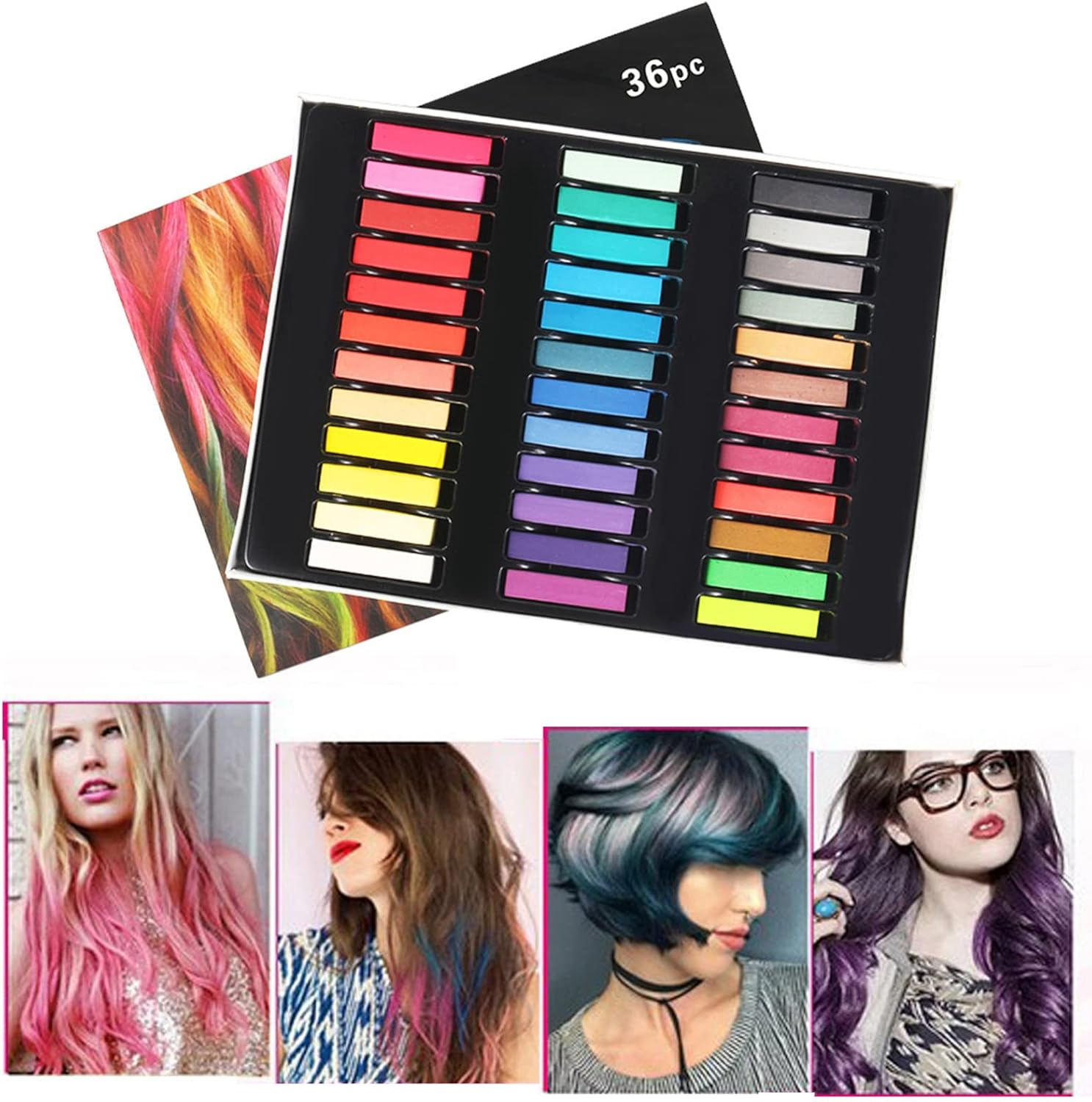 Joyeee Hair Chalk for Kids, Blue Hair Chalk, 36 Colors Deluxe Black Green Brown Gray Red Blonde Purple Pink Hair Chalk, Gifts Idea for Daughter, Friends and Sister, Toxin-Free