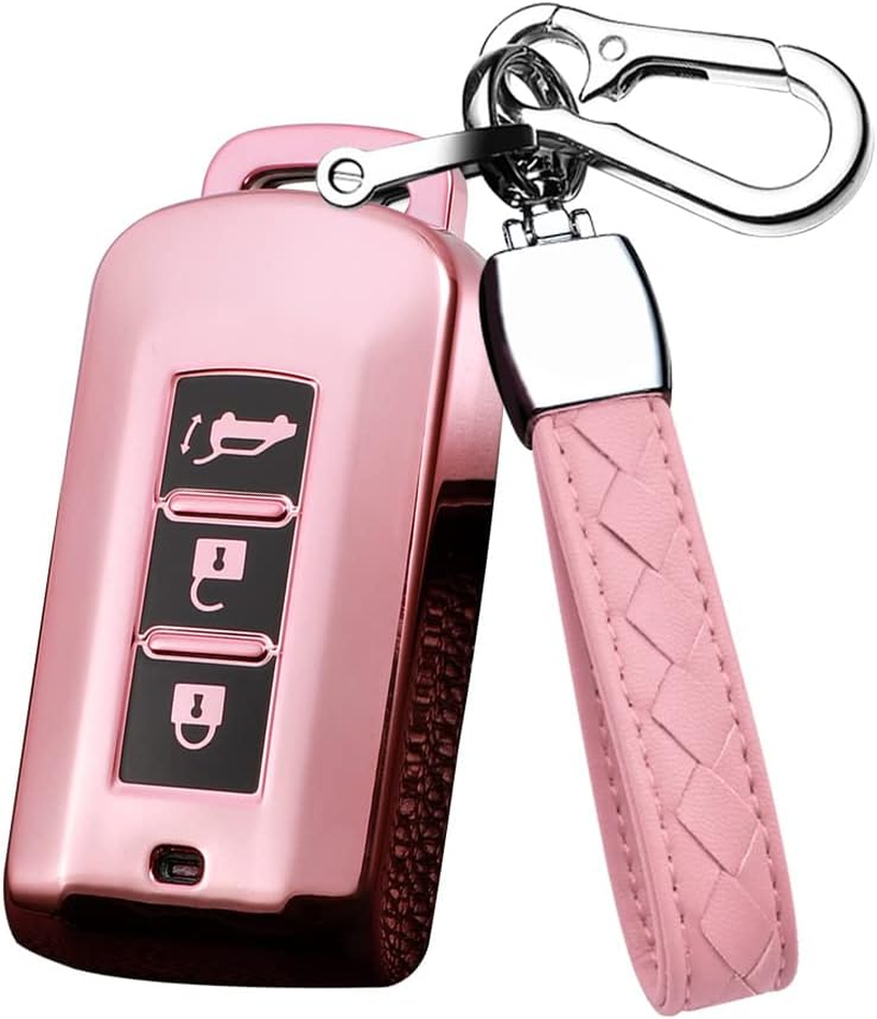 HIBEYO Key Fob Cover for Mitsubishi Outlander Sport Eclipse Cross ASX Mirage Fortis Car Accessoreis with Keychains 2022