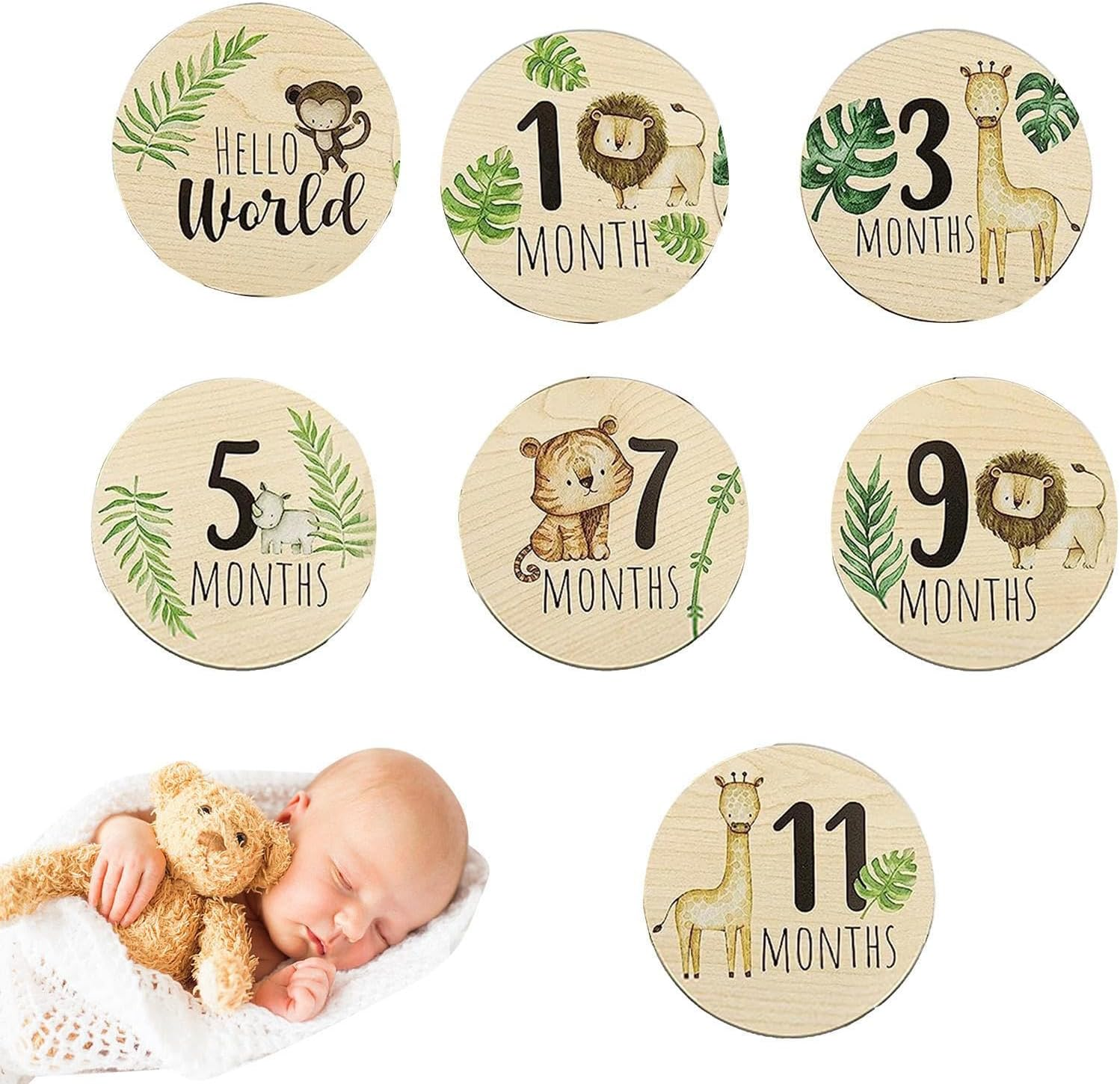 Baby Monthly Milestones - 7 Pieces Baby Announcement Signs, Growth Tracker | Baby Monthly Milestones Wooden First Year Reminder for Girls, Kids, Toddlers, 10 X image number 2