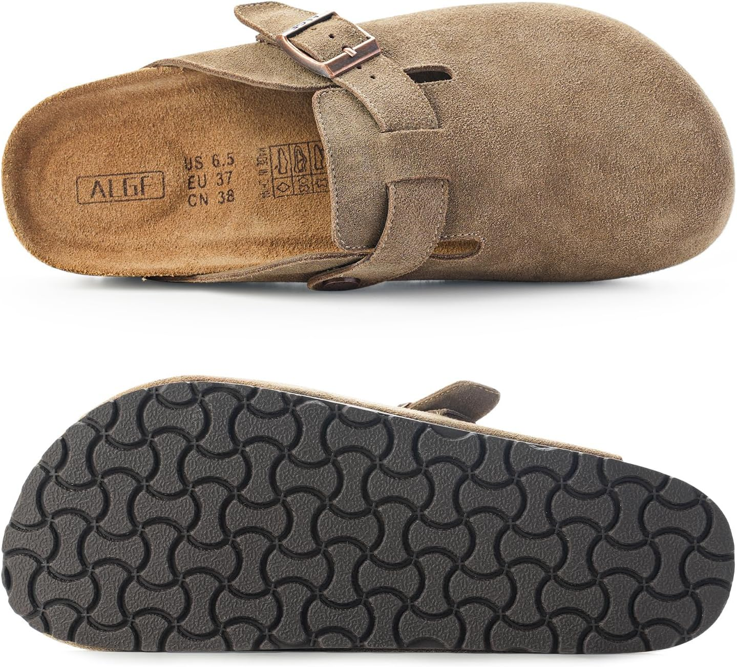 ALGF Women'S Suede Clogs Soft Cork Footbed Leather Mules Comfort Potato Shoes with Arch Support image number 4