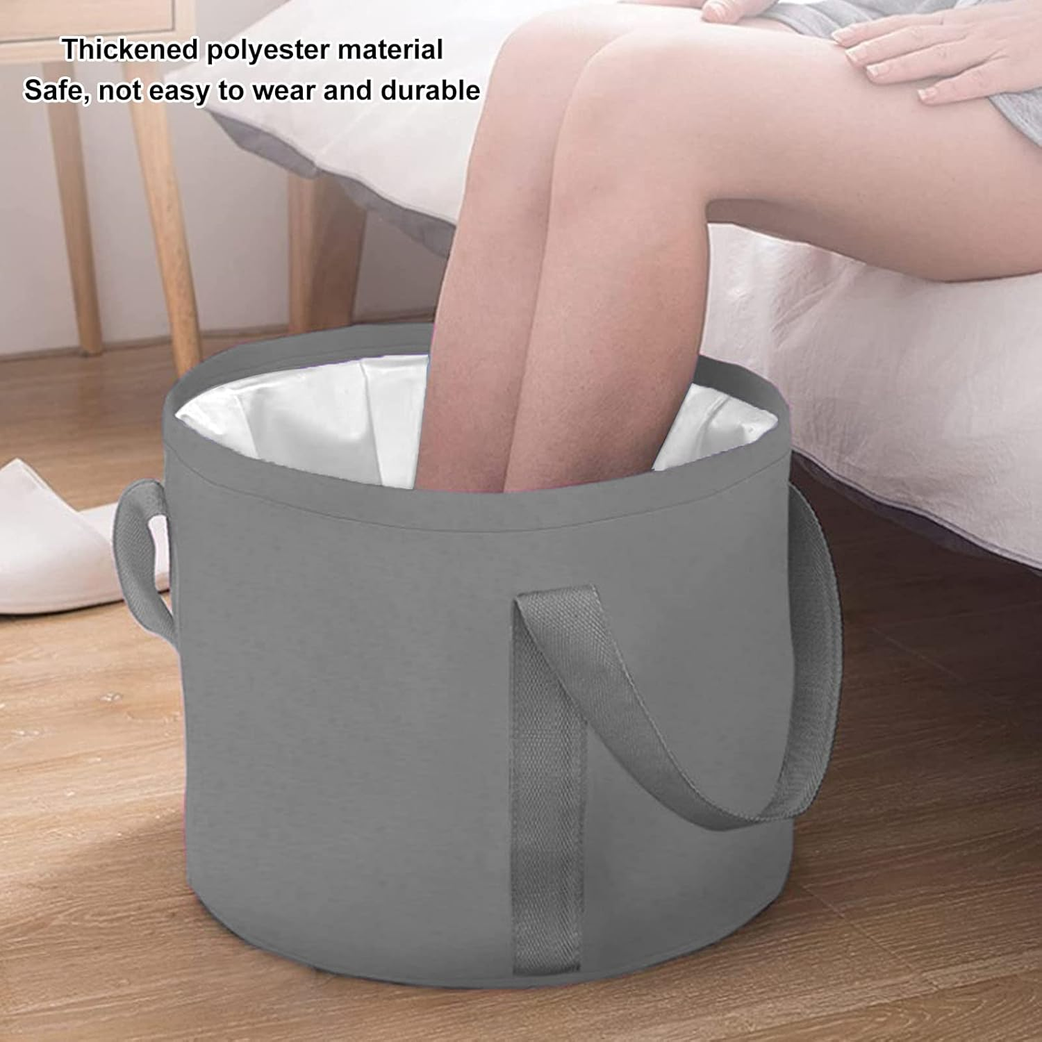 Collapsible Foot Bath Tub for Travel Camping Portable Foot Soaking Tub Foldable Double Layer Foot Bucket for Soaking Feet with Storage Bag(Grey) - Navy Blue image number 2
