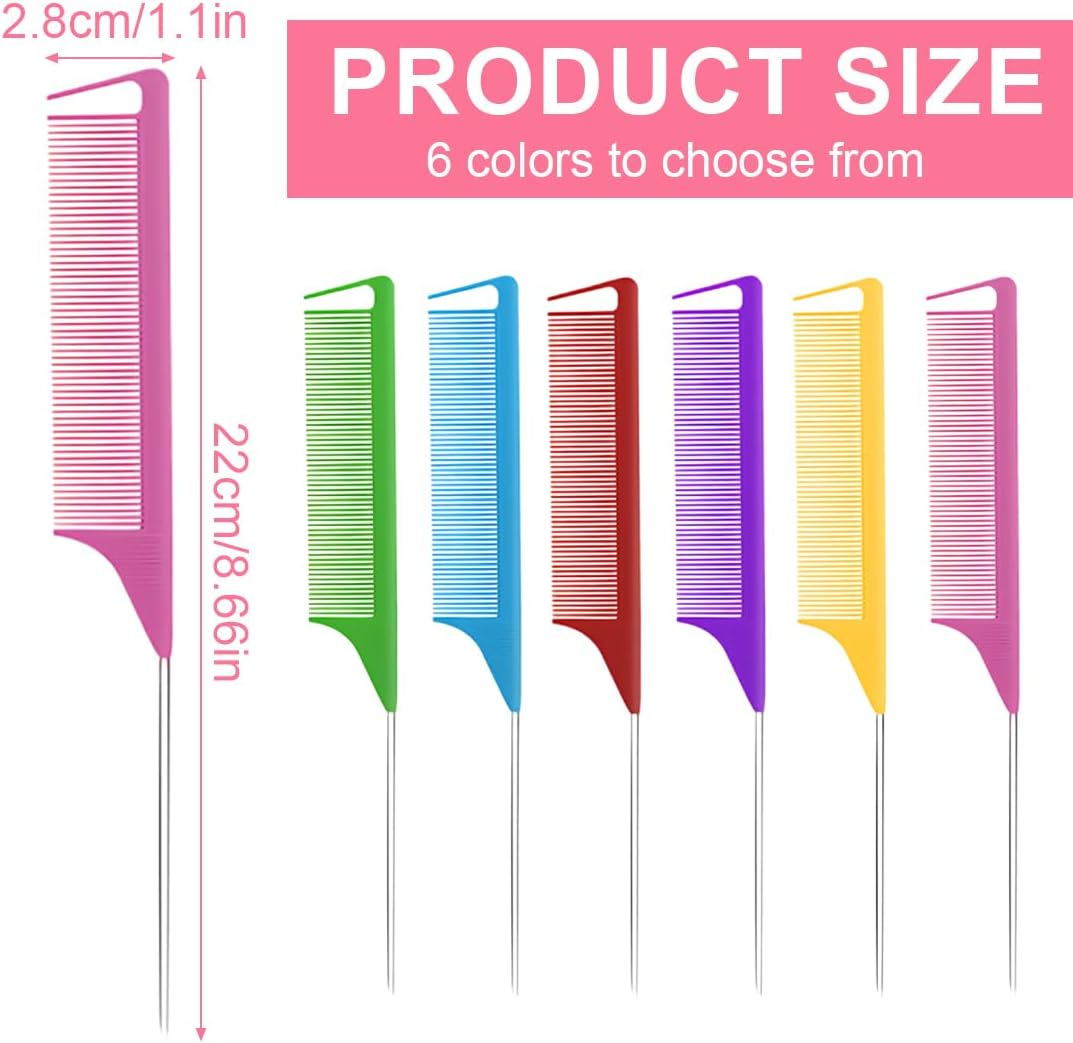 YOCDNOV Pack of 6 Pointed Handle Combs, Heat Resistant and Antistatic Hair Comb Made of Carbon Fibre, Comb with Handle for Hair Styling Salon, for Hair Dyeing (6 Colours) image number 4