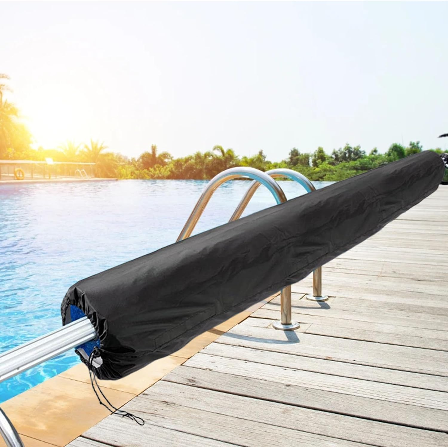 Haofy Black Oxford Cloth Pool Solar Reel Cover, Heavy Duty Weather Protector, 490X96Cm for Swimming Pool Blanket Roller, Outdoor Equipment image number 5