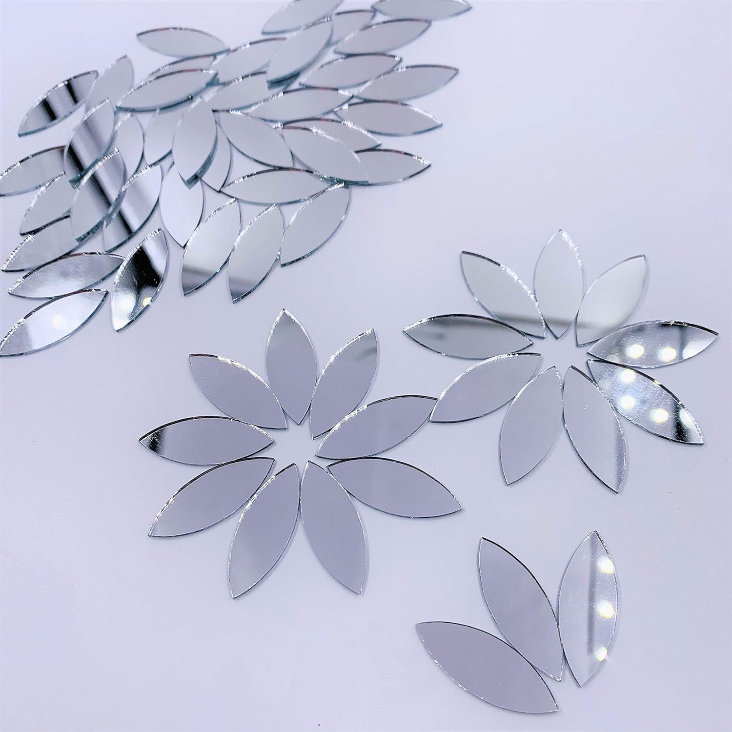 Chenrui150Pcs Petal Shaped Mirror Mosaic Tile Craft Mirrors (Silver) image number 3