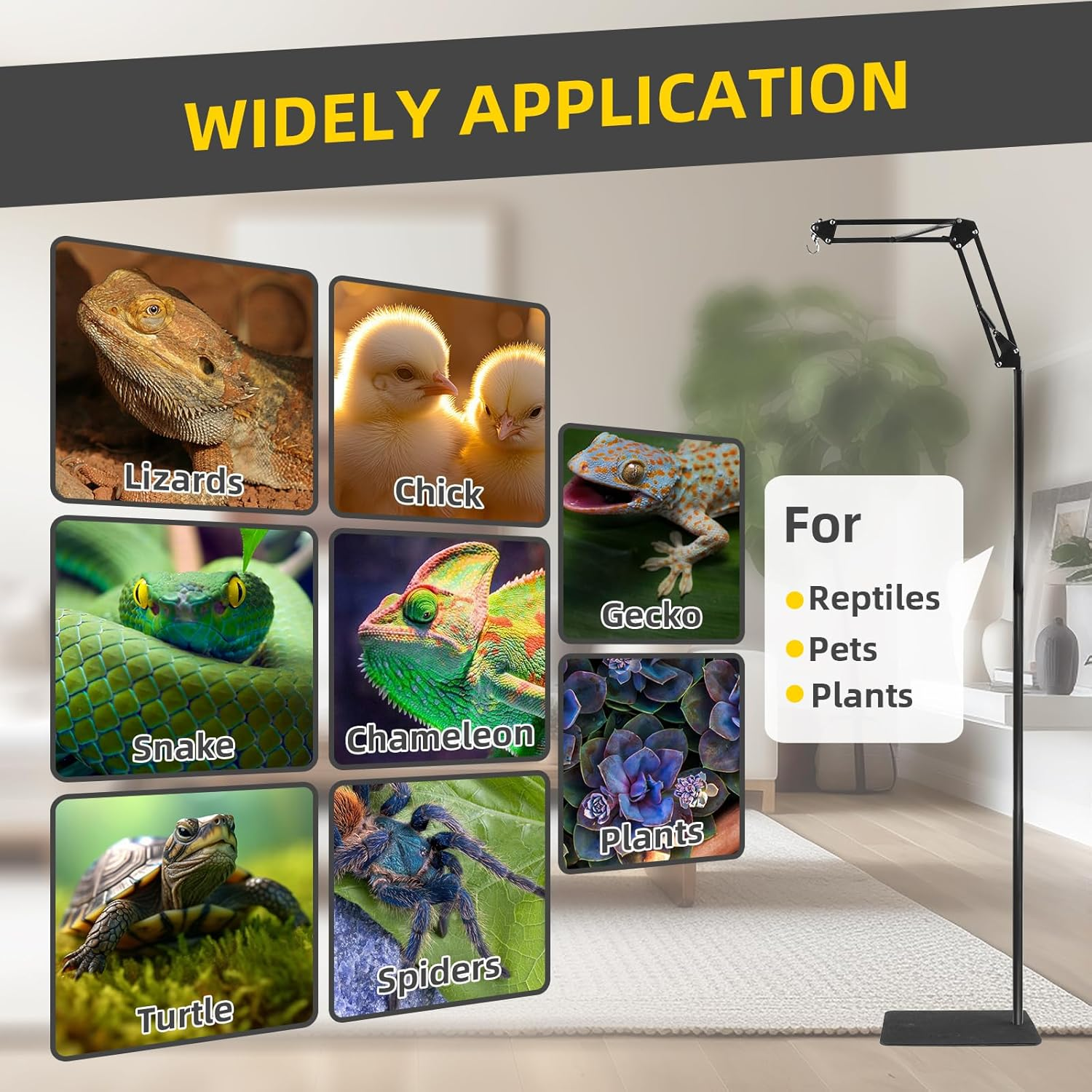 Glowup Reptile Lamp Stand Adjustable Heat Lamp Stand Height 40-140 Cm, 360&deg; Rotation Reptile Lamp Holder with Base Terrarium Light Stand for Tortoises Spider (Without Lamps) image number 5