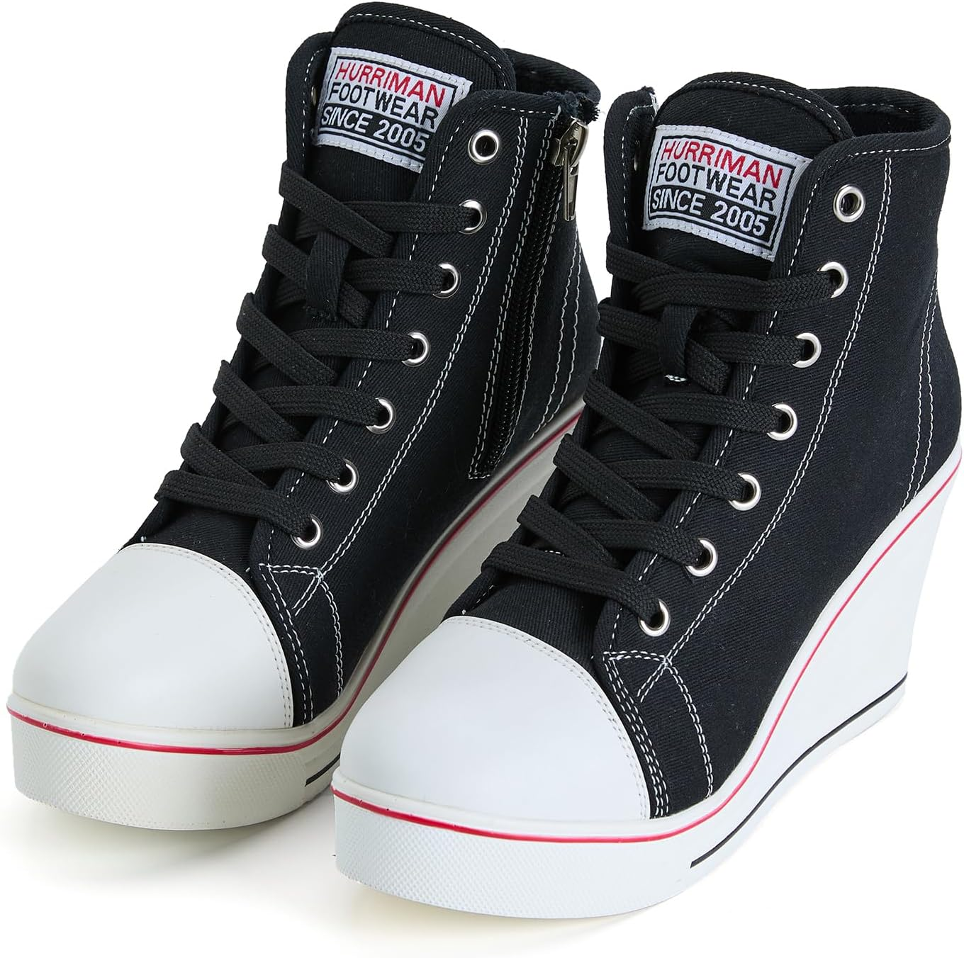 Hurriman Women'S Wedge Sneakers High Heel Canvas Shoes Lace up High Top Side Zipper Fashion Sneakers image number 5