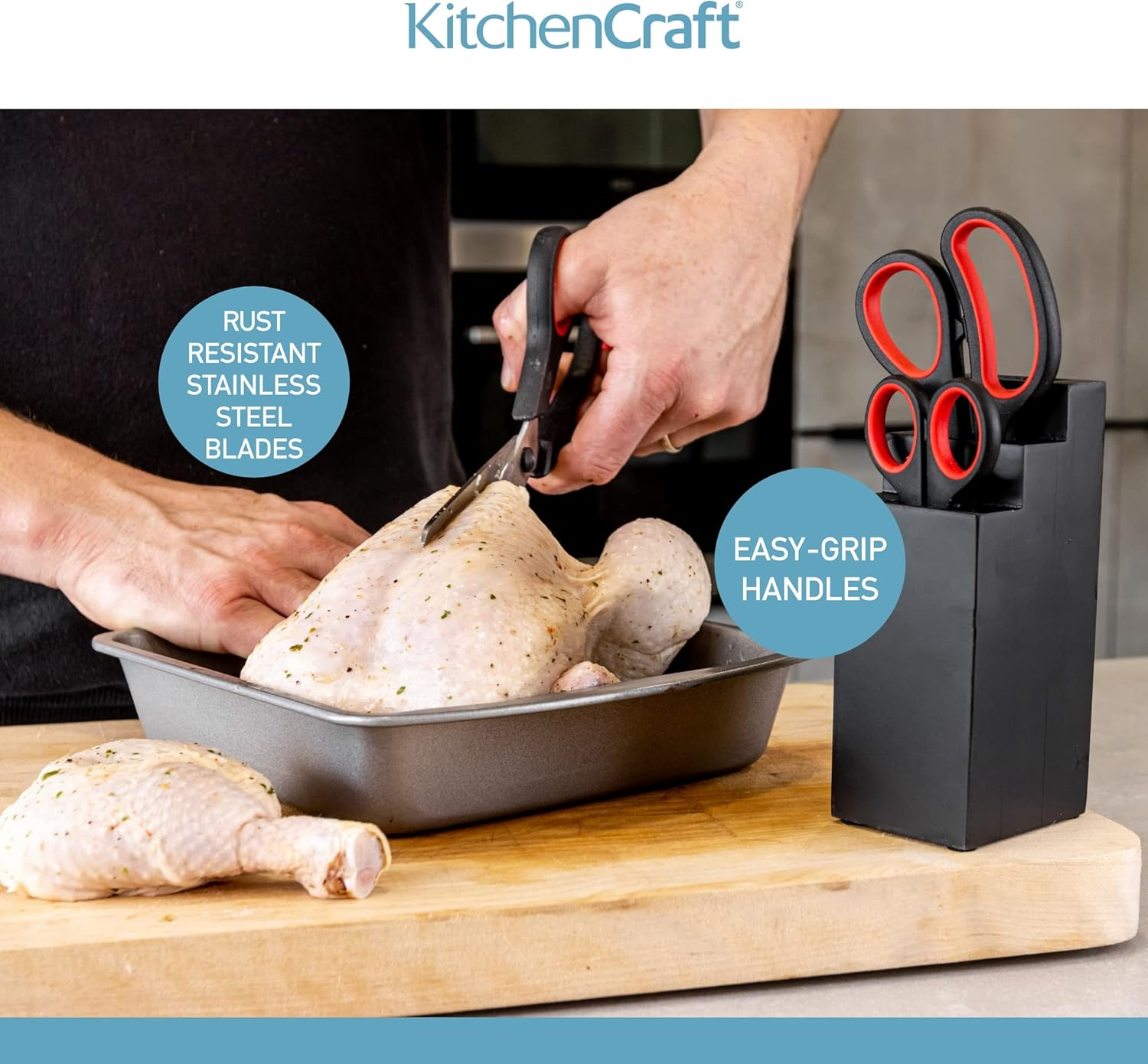 Kitchencraft Kitchen Scissors Set with Block, Multi Purpose Shears 4 Piece Set, Black image number 3