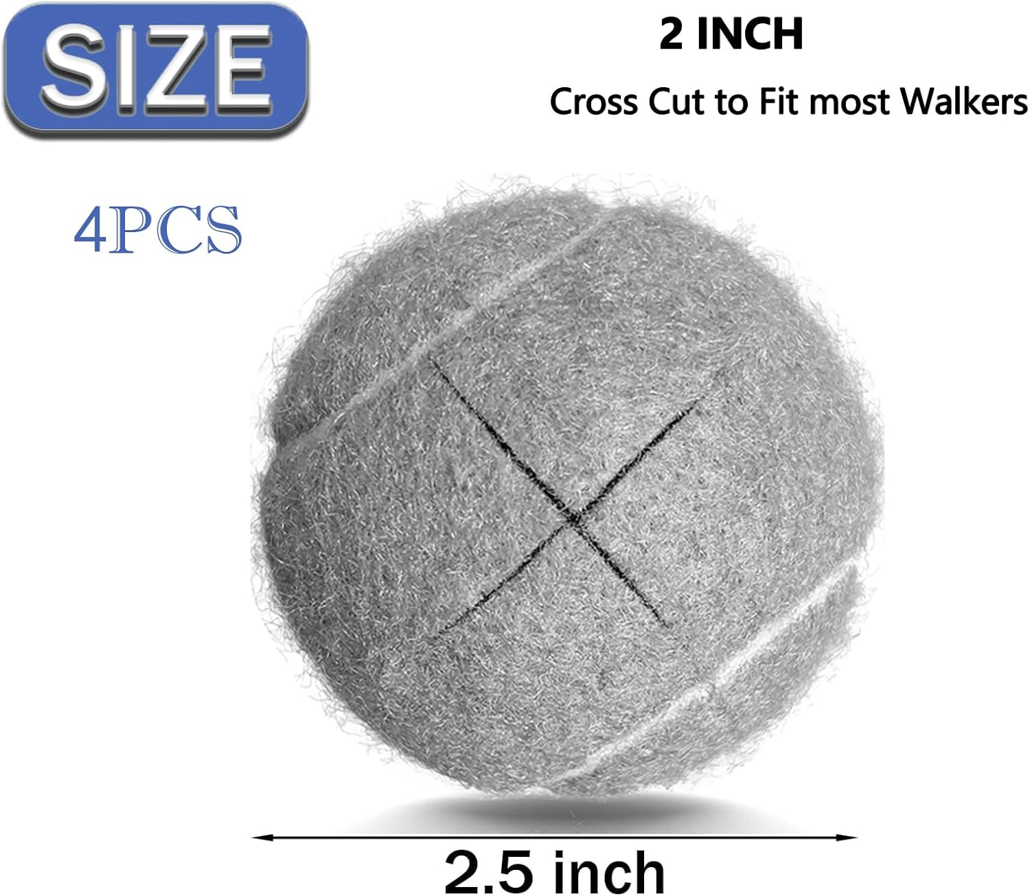 ZUJEAM Walker Tennis Balls, Precut Tennis Balls for Walkers, Walker Glide Balls for Chairs, Desks, Furniture Legs and Floor Protection, Heavy Duty Long Lasting Felt Pad Glide Coverings - Gray-4Pcs image number 1