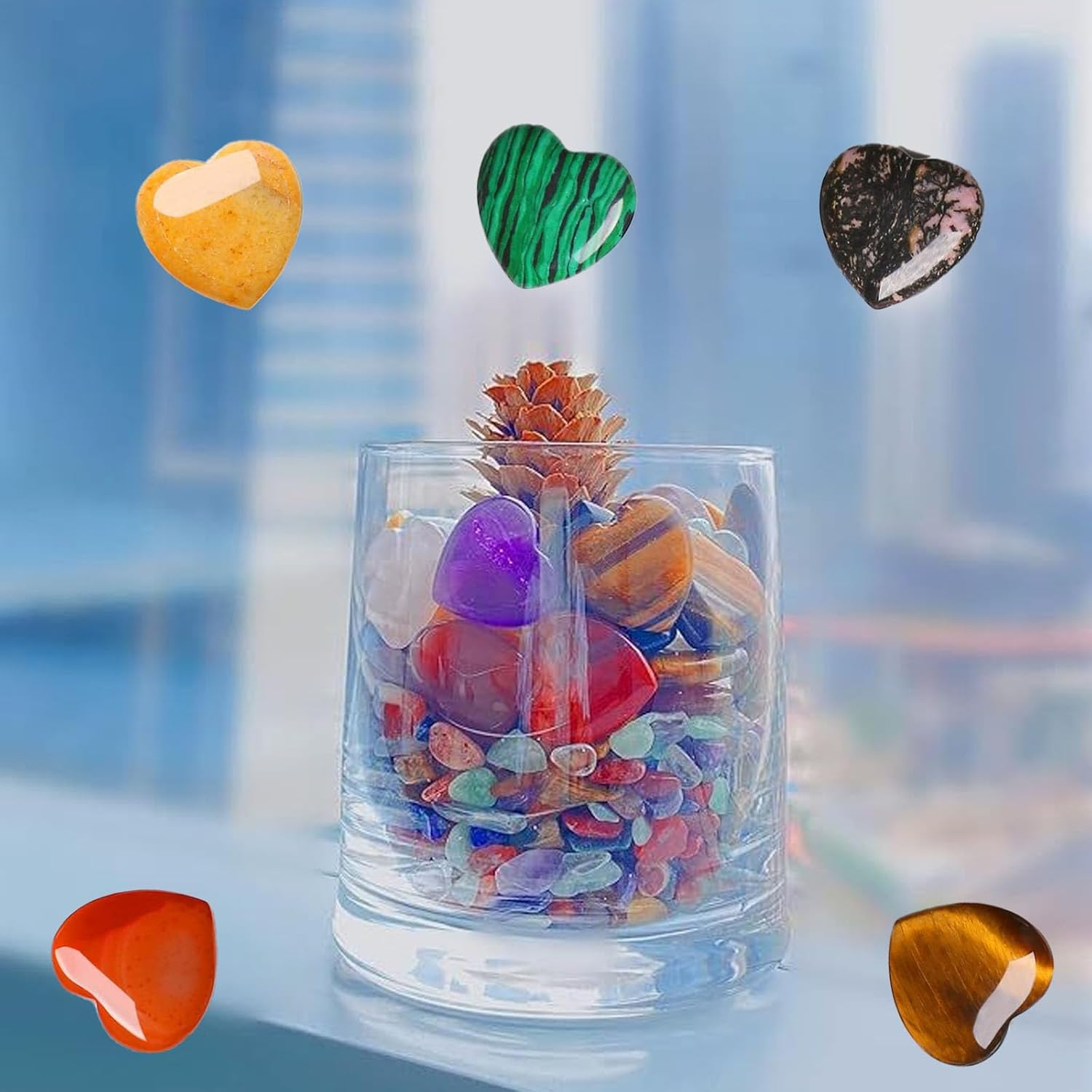 20Pcs Heart Shaped Worry Stones, Mixed Natural Stones, Multiple Colors, DIY Jewelry, Meditation, Gift image number 5
