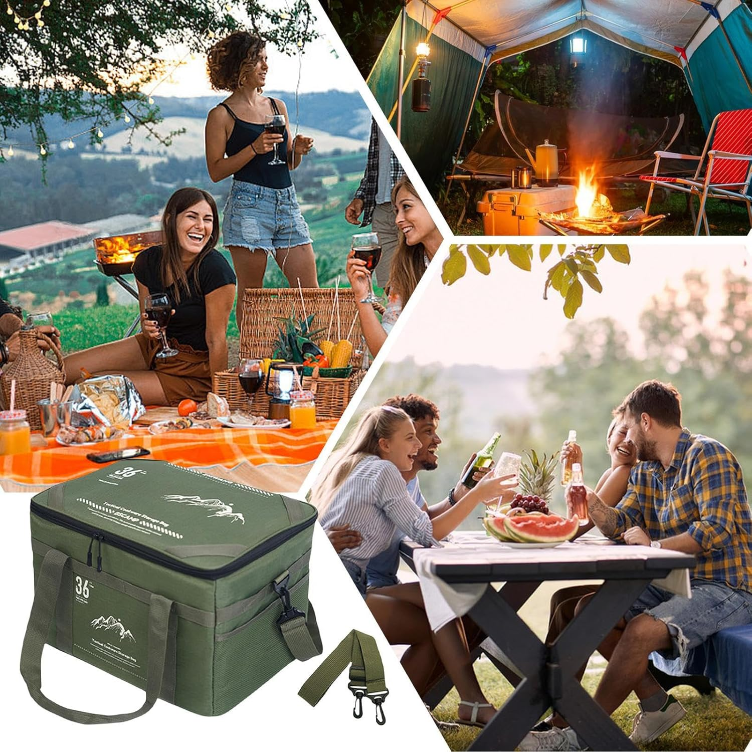 Camping Bags, Cooking Utensil Organizer Backpacking, 36L Large Capacity Hiking Gear Storage Pouch, Portable Camp Tabletop Bag, Outdoor Lovers Equipment for Travel, Beach, Picni, Green, Refer To image number 4