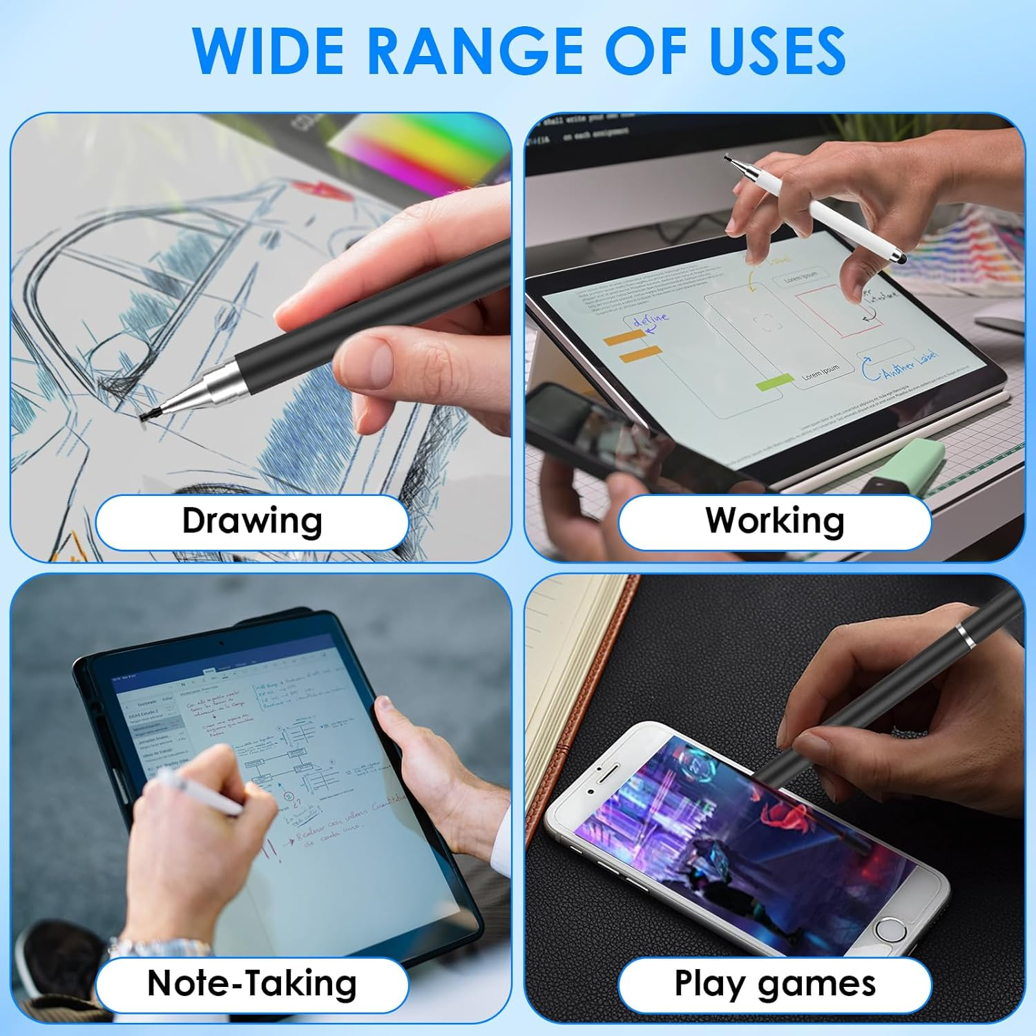 Ozessence 2 Pcs Stylus Pen, Two-In-One Magnetic Stylus Pen Suitable for Tablets Iphone Ipad Laptops All Universal Touch Screen Devices (White/Black) image number 2