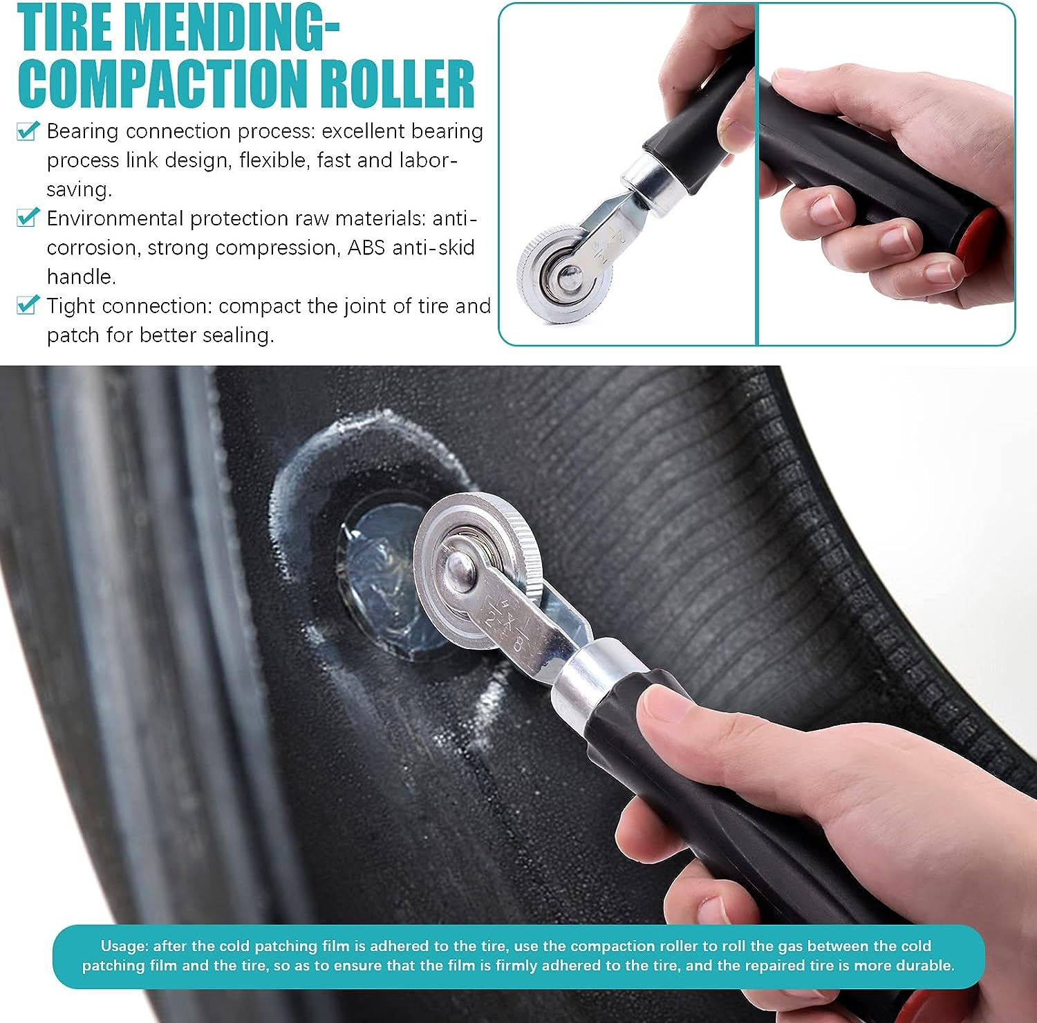 76Pcs Tire Patch Auto Repair Tool Kit Includes Valve Stem Remover Puller, Valve Core Remover, Tire Patch Roller, 4-Way Valve Tool, Valve Cores, Valve Core Removal Key Single Head Valve Remover image number 2