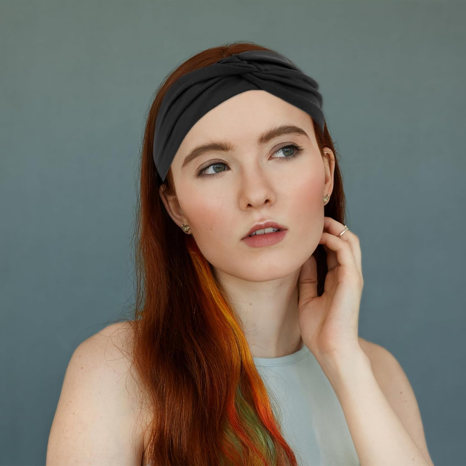 COMNICO Dimeho 2Pcs Wide Headbands for Women Turban Headbands for Women Wide Vintage Head Twist Knotted Stretchy Wraps Head Bands Hair Accessories Black Large African Style Head Bands image number 2