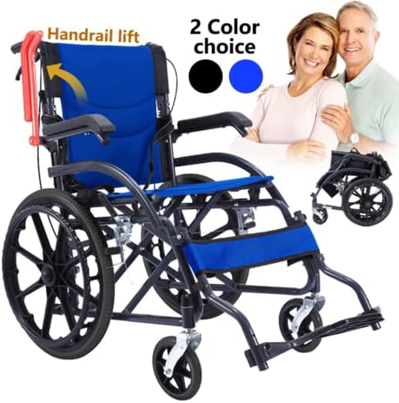 Lightweight Foldable Wheelchair with Park Brakes and Soft Comfort Features &ndash; Ideal for Elderly and Disabled Users (20 INCH BLUE with Free Flip Armrests) image number 5