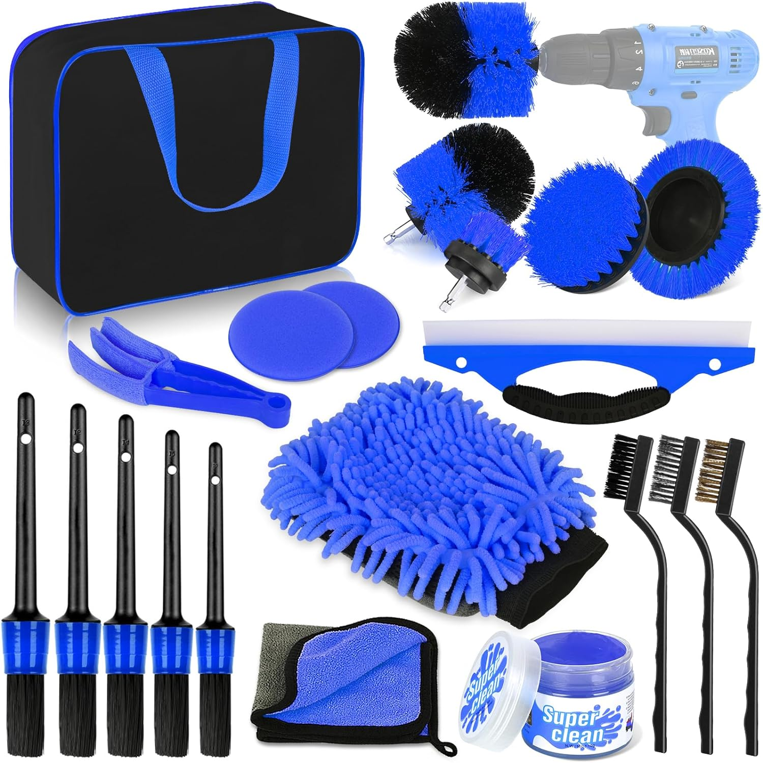 Car Cleaning Set, 20 Pieces Car Care Set, Car Detailing Brush, Car Wash Set for Car Cleaning Interior and Exterior, Air Vent, Dashboard, Engine, Wheels, Household Cleaning, Blue image number 4