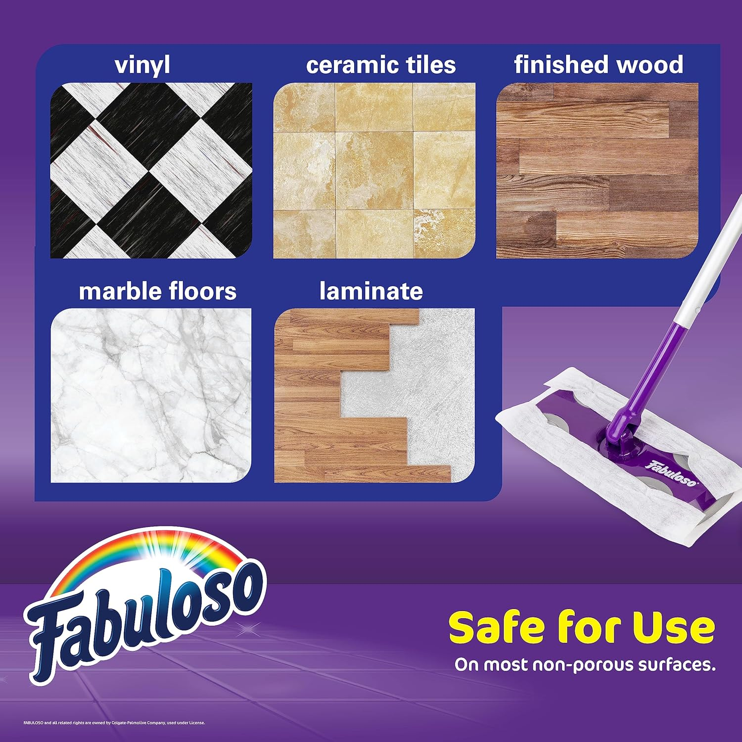 Fabuloso Dry and Wet Sweeper with Bonus 12 Dry Cleaning Pads| Clean Your Floors with Ease | 2-In-1 Sweeping and Light Mopping, Lightweight, Swivel Low-Profile Dust Mop,Purple image number 4