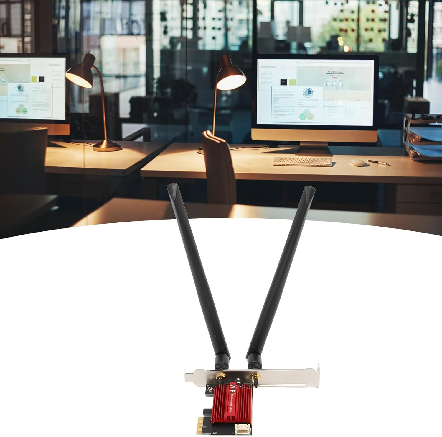 AX1800 Pro WIFI6 PCIE Network Card, 1800Mbps Bluetooth Dual Antenna PCIE Adapter Network Card for Desktop PC, PCIE X16 Expansion Card for HD Video Online Games image number 1