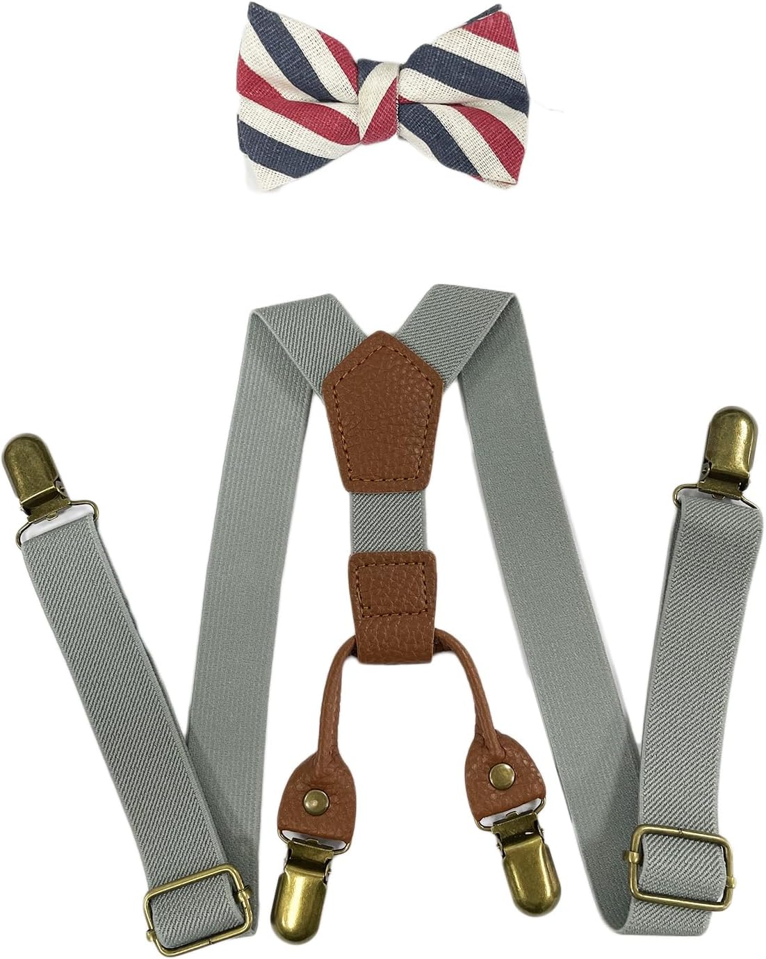 CENZICOM Boys Girls Kids Suspenders Bow Tie,4 Clips Adjustable Elastic with Strong Metal Clips