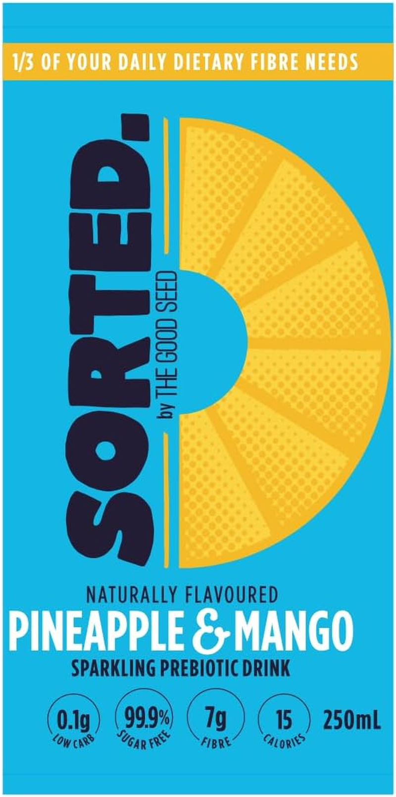 SORTED. Pineapple Mango Prebiotic Soft Drink | Boosts Gut Health | High-Fibre, 99.9% Sugar-Free, Low Carb, Low Calories | 12X250Ml Cans