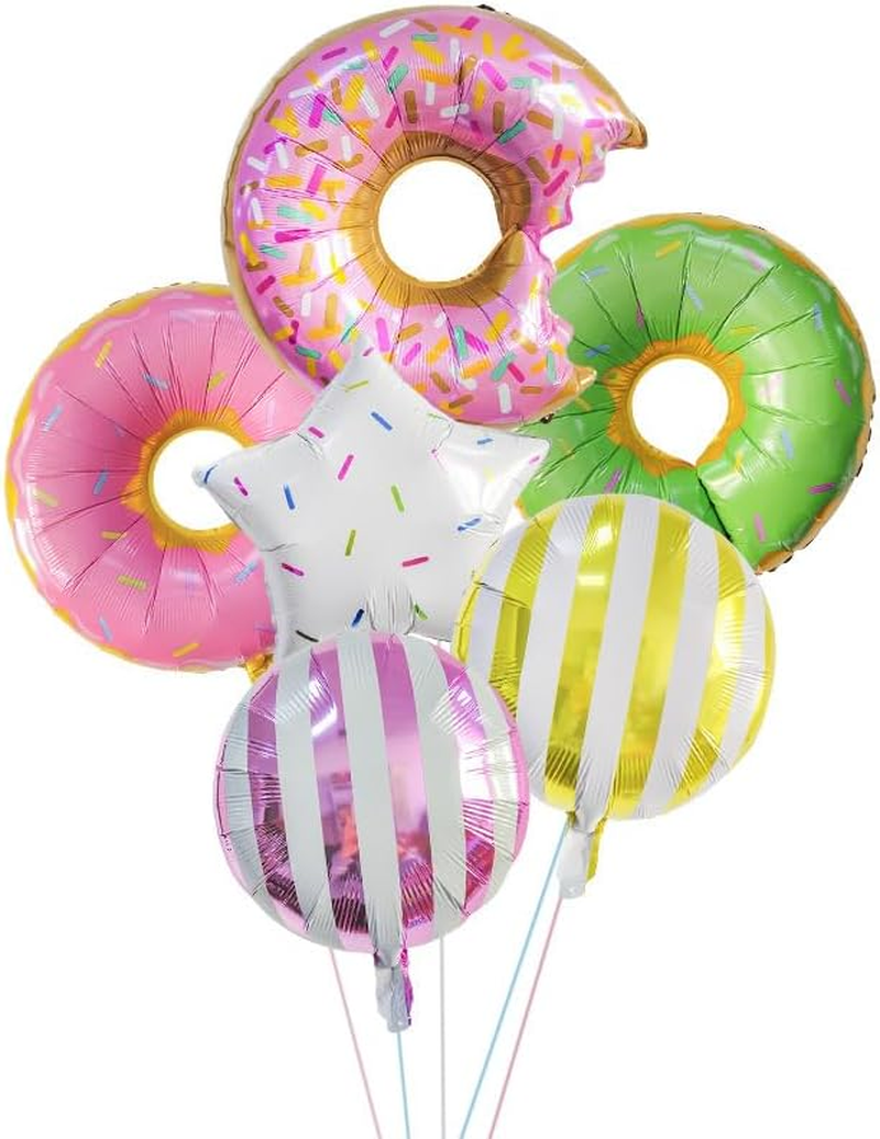Donut and Star Foil Balloon Set, Party Decoration Kit, Pink Green Gold, 6 Pieces image number 1
