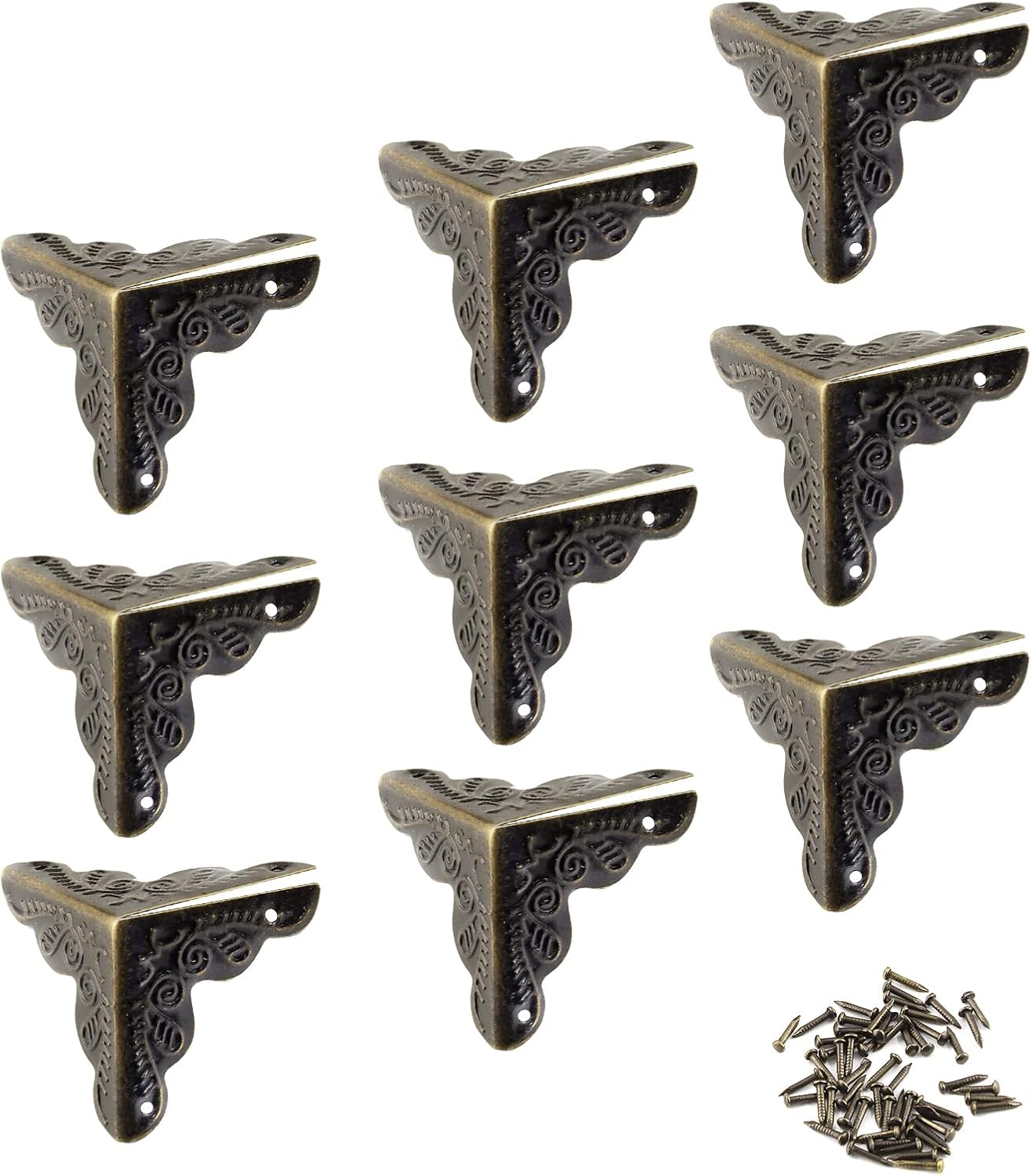 Piutouyar 48 Pcs Box Corner Protectors Metal Cabinet Corner Protectors Rattan Carved Edge Guards for Furniture Decorative with Mounting Screws, 1"X1"X1" Bronze image number 6