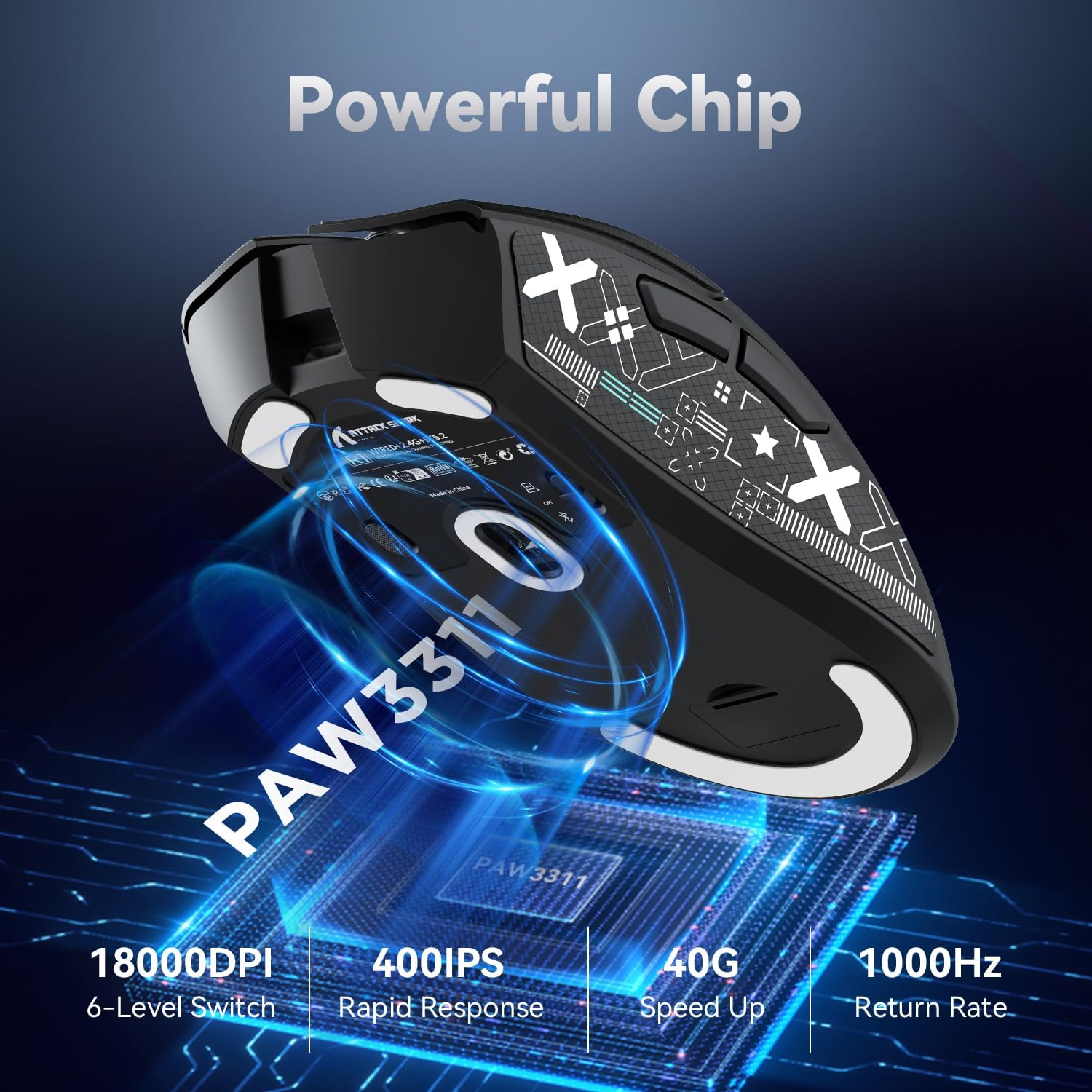 ATTACK SHARK R1 59G Superlight Mouse with Adhesive Tape, Pixart PAW3311 Gaming Sensor, BT/2.4G Wireless/Wired Gaming Mouse, 6 Adjustable DPI up to 18000, 65 Hours Battery (Black) - Black image number 5