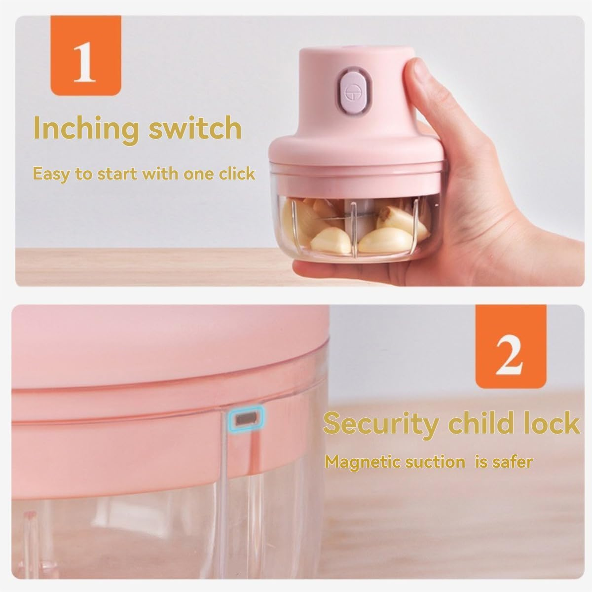 Sky Picnic Wireless Food Chopper, Skypicnic Wireless Food Chopper Garlic Mincer, Electric Minced Garlic in Jar, Portable Rechargeable Kitchen Gadget with Stainless Steel Blades (250ML) image number 2