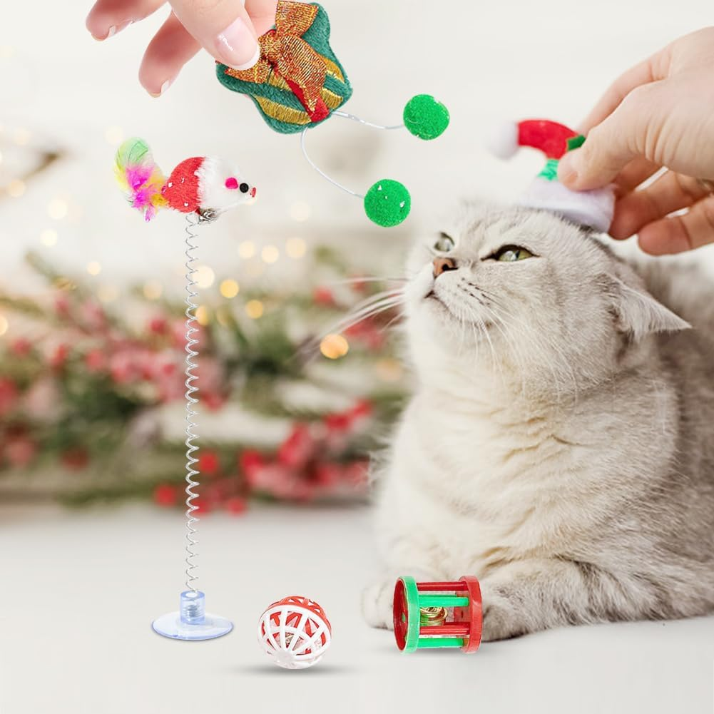 Christmas Cat Toy Interactive Cat Toy Kitten Toy for Indoor Aid Cat Feather Toy Wall Toy Stocking Gifts Set Kitten Chew Game Toy (6 Pieces A) image number 2