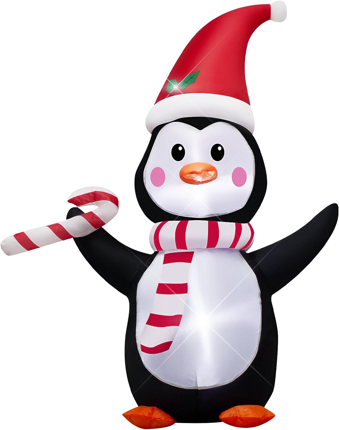 AJY 4FT Christmas Inflatable Penguin with Candy LED Lights for Xmas Blow up Indoor Outdoor Yard Lawn Decoration, Cute Fun Holiday/Christmas/Party/Yard/Garden Fantasy Party Display