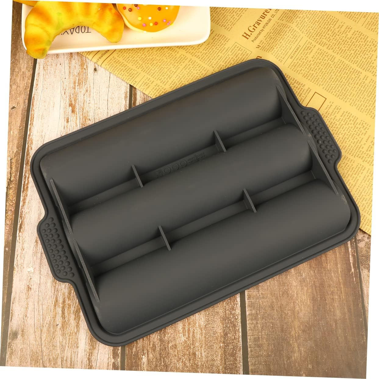 DOITOOL Silicone Loaf Pan Baking Mould Baking Tray for Home Kitchen 3 Slots Bread Baking Pan No-Stick Wave Stick Bread Stick Accessory - Green image number 6