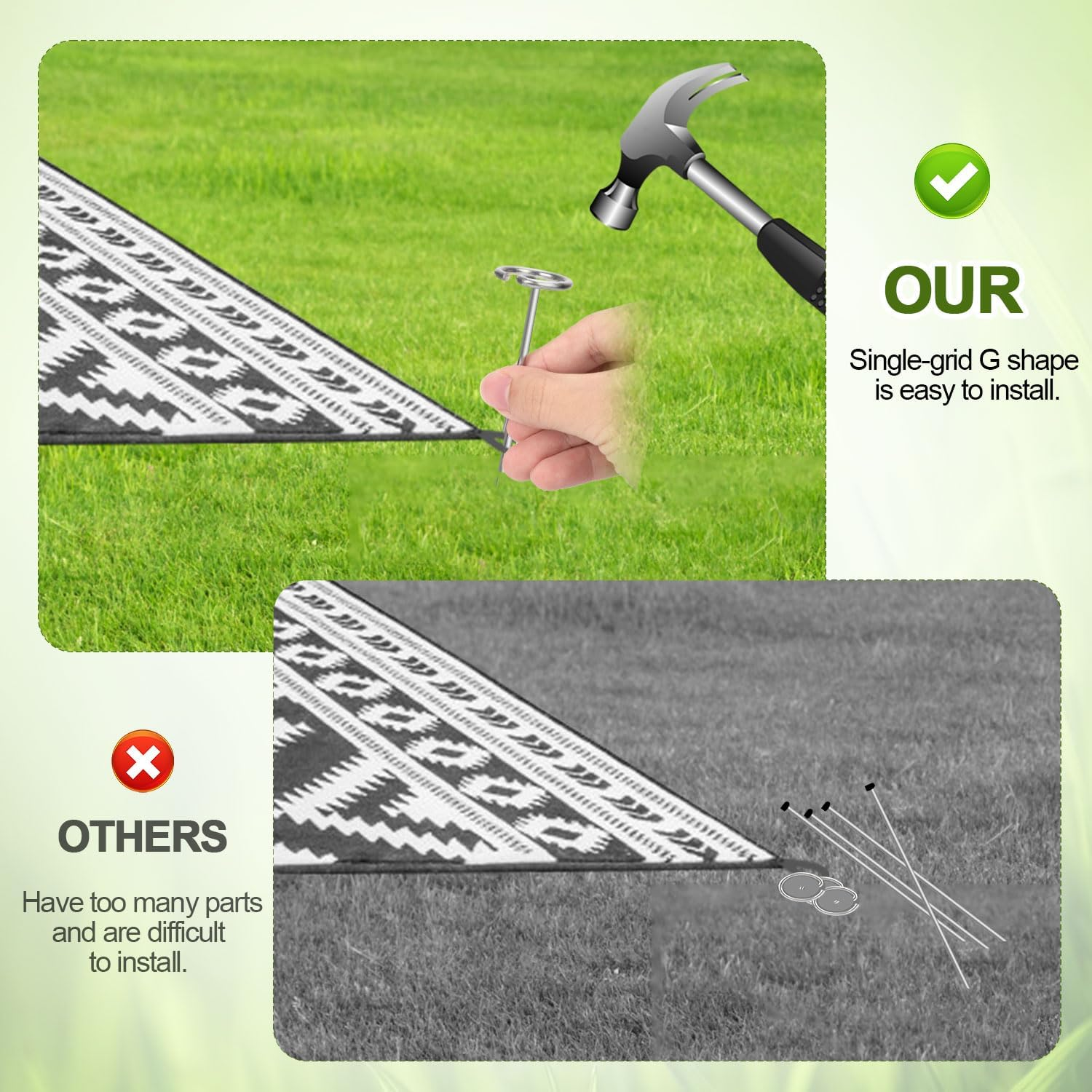 10Pcs Outdoor Carpet Metal Stakes, Stainless Steel Patio Pegs Tool for Camping Rug Spike Ground Sheet Attachments Tarps Tents RV Accessories Camper Groundsheet Essentials image number 1