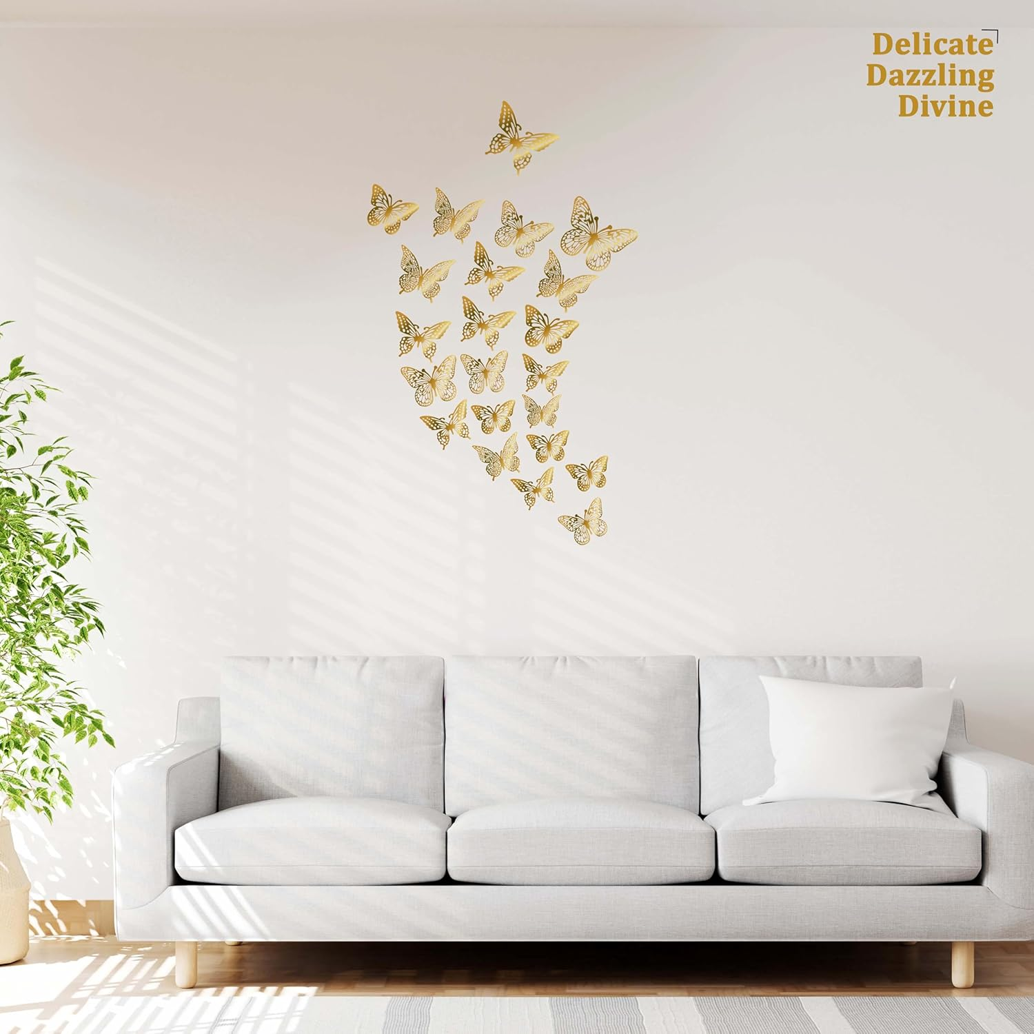 Gold 3D Butterfly Wall Decor - 48 Pcs, 4 Styles, 3 Sizes, Gold Butterfly Decorations for Birthday & Party Celebrations, Removable Stickers image number 3