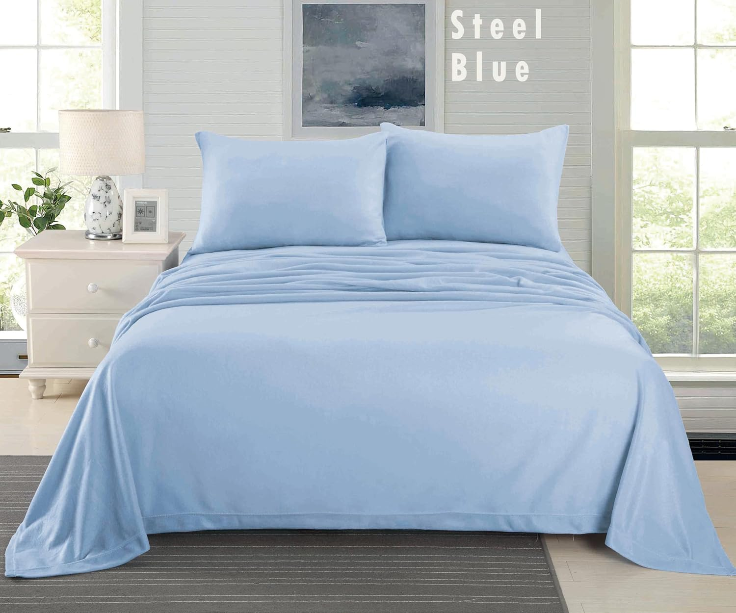 Ramesses Cashmere Touch Flannelette Sheet Set, King, Steel Blue