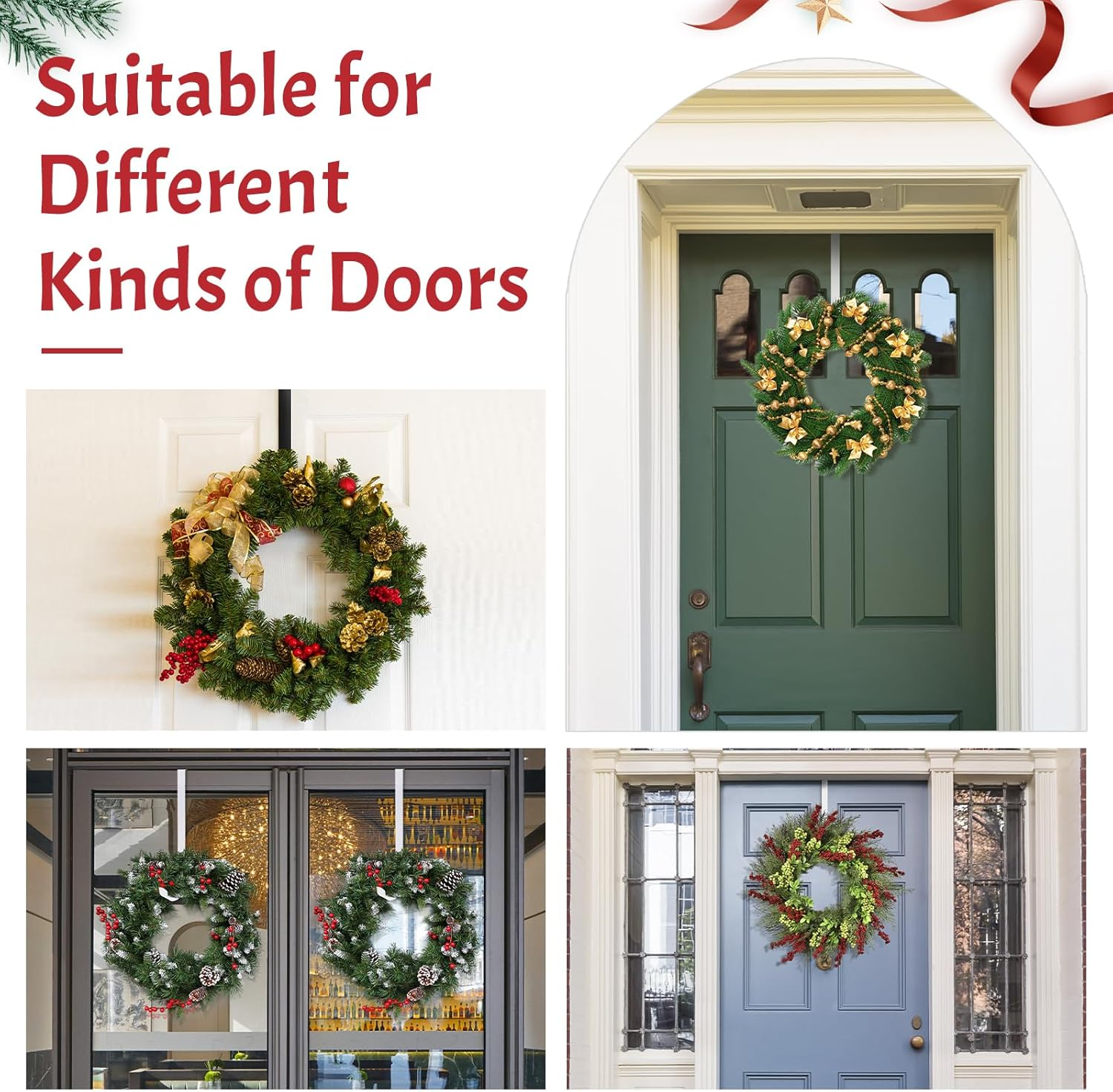 Zningesxi 30 Cm Wreath Hanger for Front Door 2 Pack White Wreath Hangers over the Door Wreaths Hanger Holder Hook Christmas Wreaths Hook Decoration Christmas Halloween Easter Home Outdoor Narrow image number 3