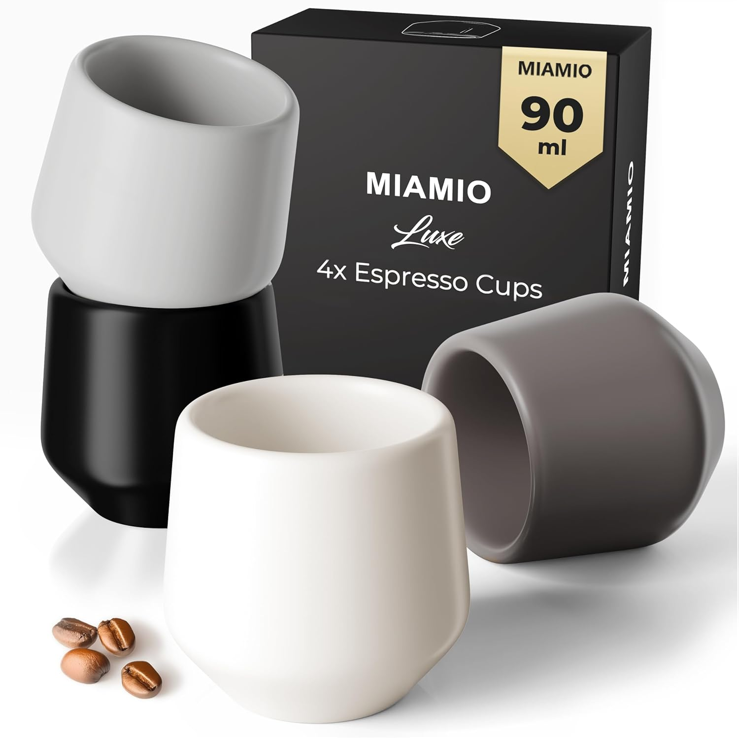 MIAMIO - Espresso Cups Set of 4 (90 Ml) / Espresso Cup, Ceramic Espresso Cups, Handleless Mug, Japanese Tea Cups - Luxe Collection (Beige Pastel)